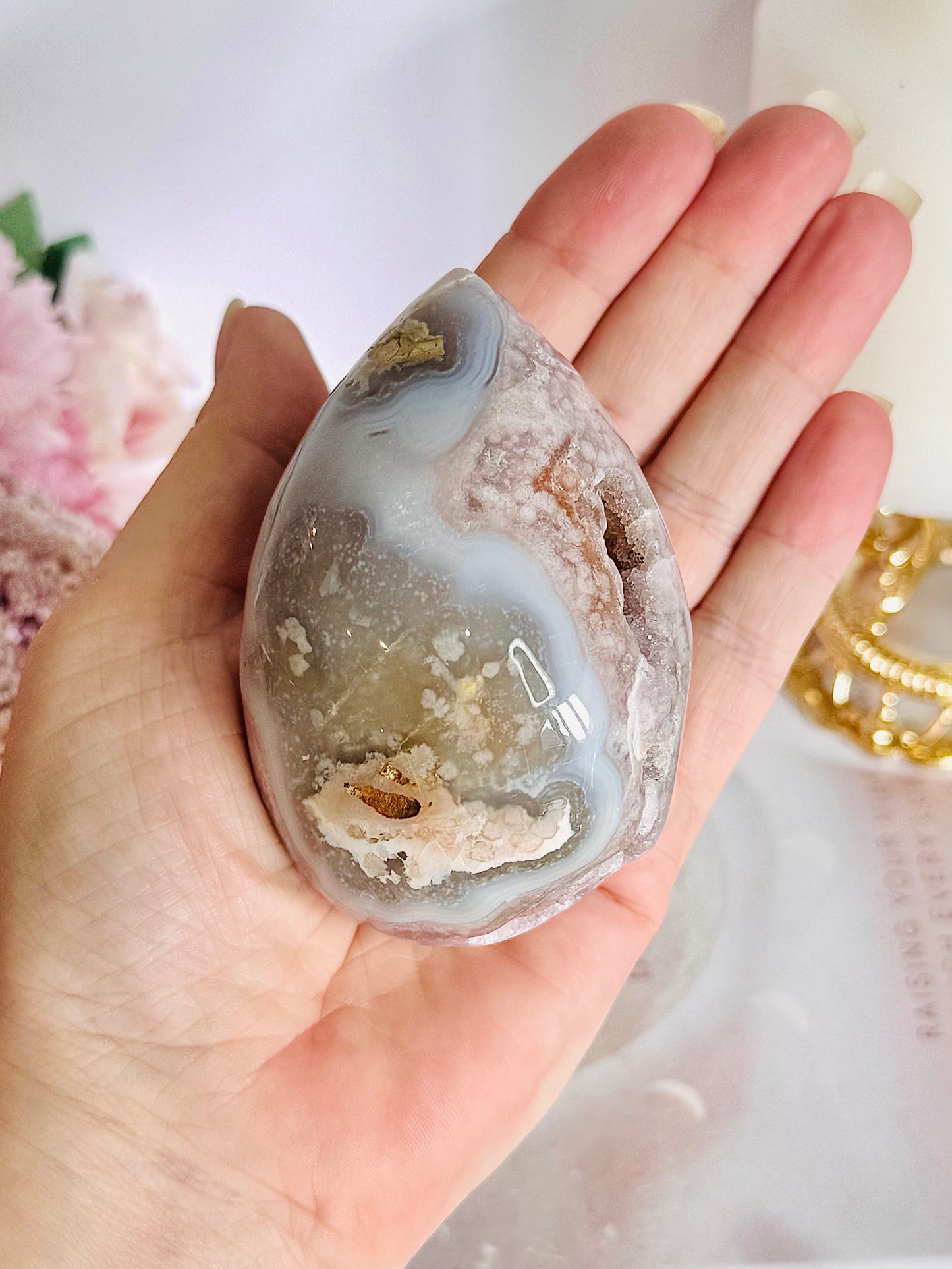 Gorgeous Druzy Pink Amethyst Agate Egg on Stand 16.5cm