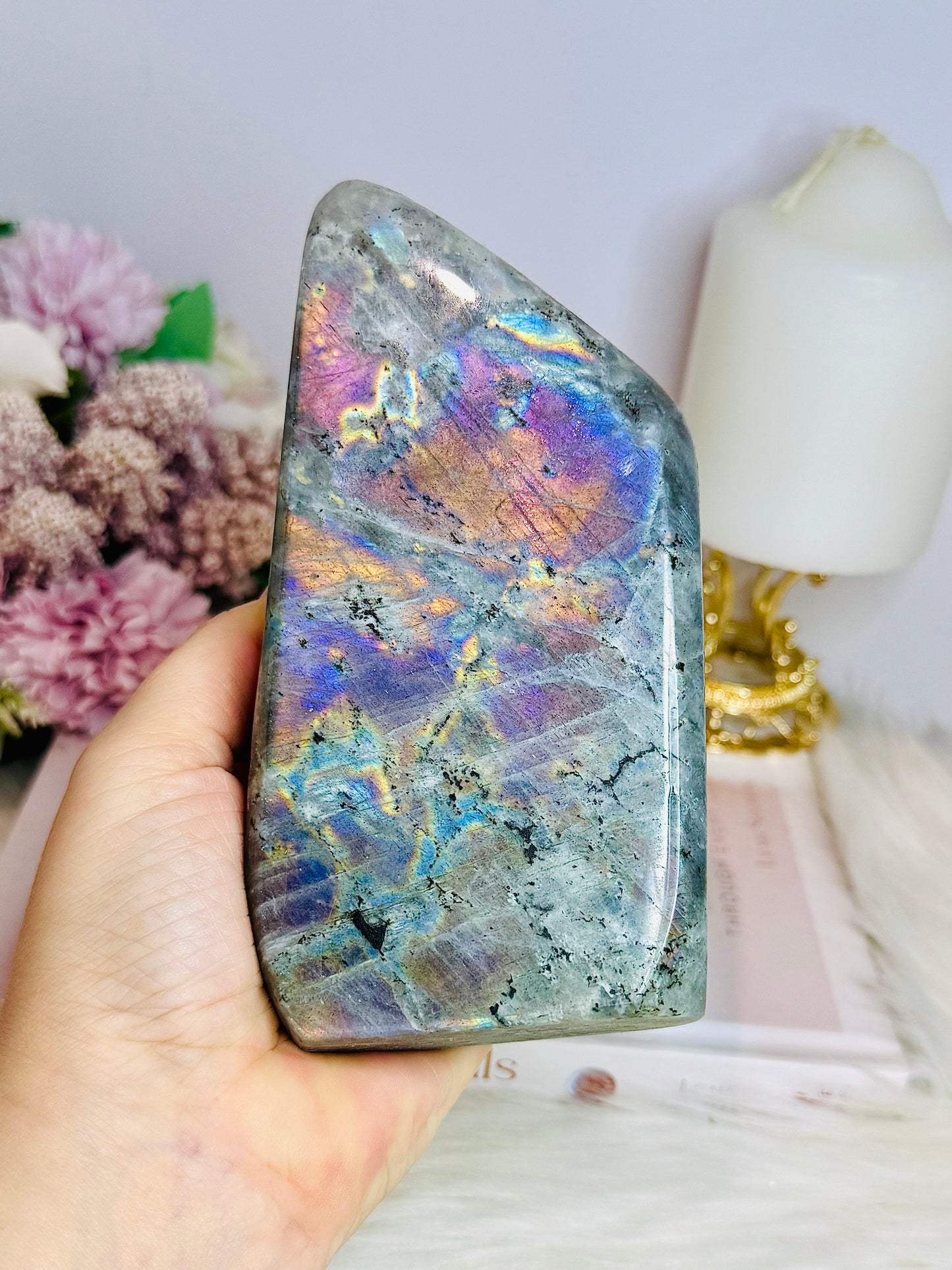 Double Sided Magic ~ Large Natural Polished Labradorite Freeform Full of Flash Both Sides 15cm 756grams