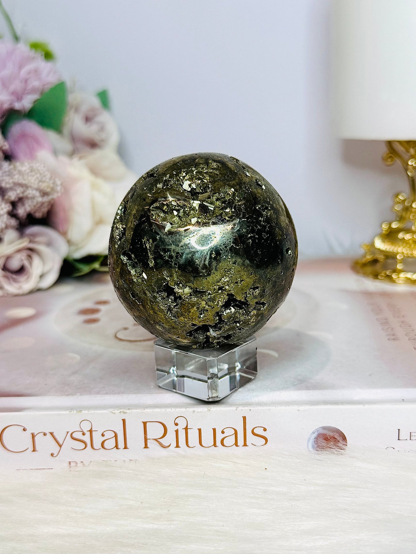 Druzy Pyrite Sphere on Stand 382g