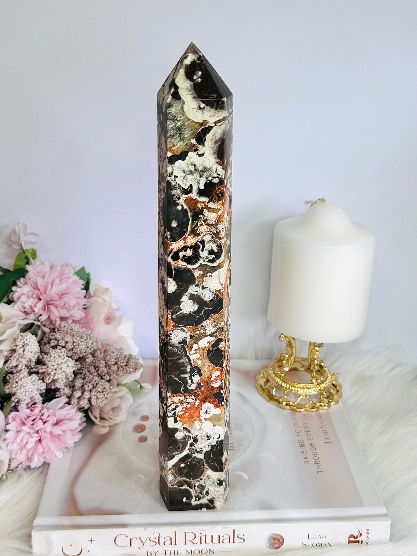Giant Stunning 28cm Natural Money Agate Perfectly Carved Tower