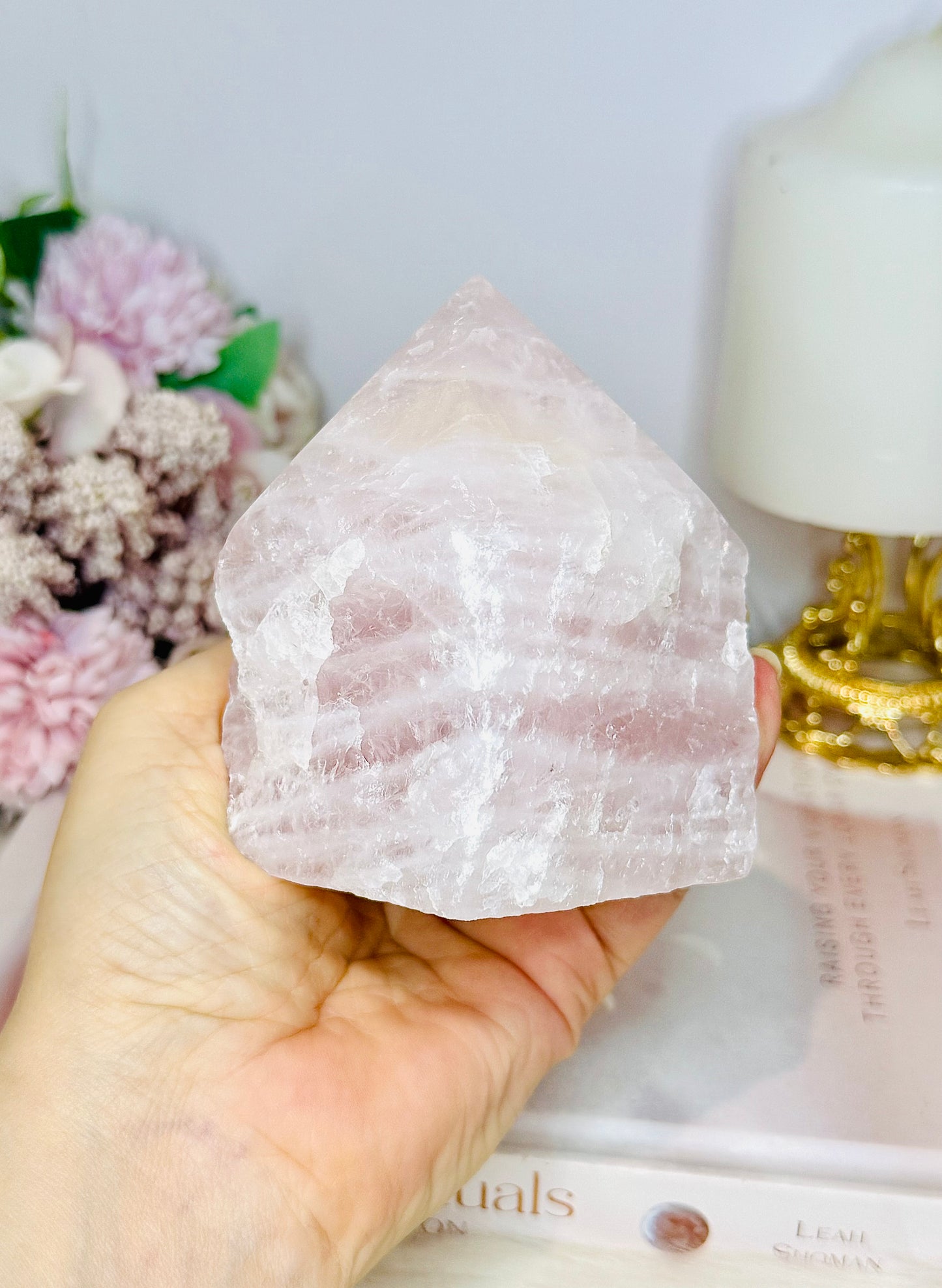 Large Rose Quartz Half Polished Tower 528g