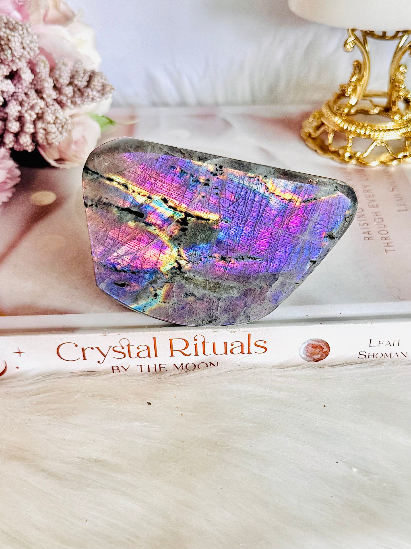 Incredible Colourful Flash with Hot Pink & Purple Natural Labradorite Polished Freeform 361grams 10cm