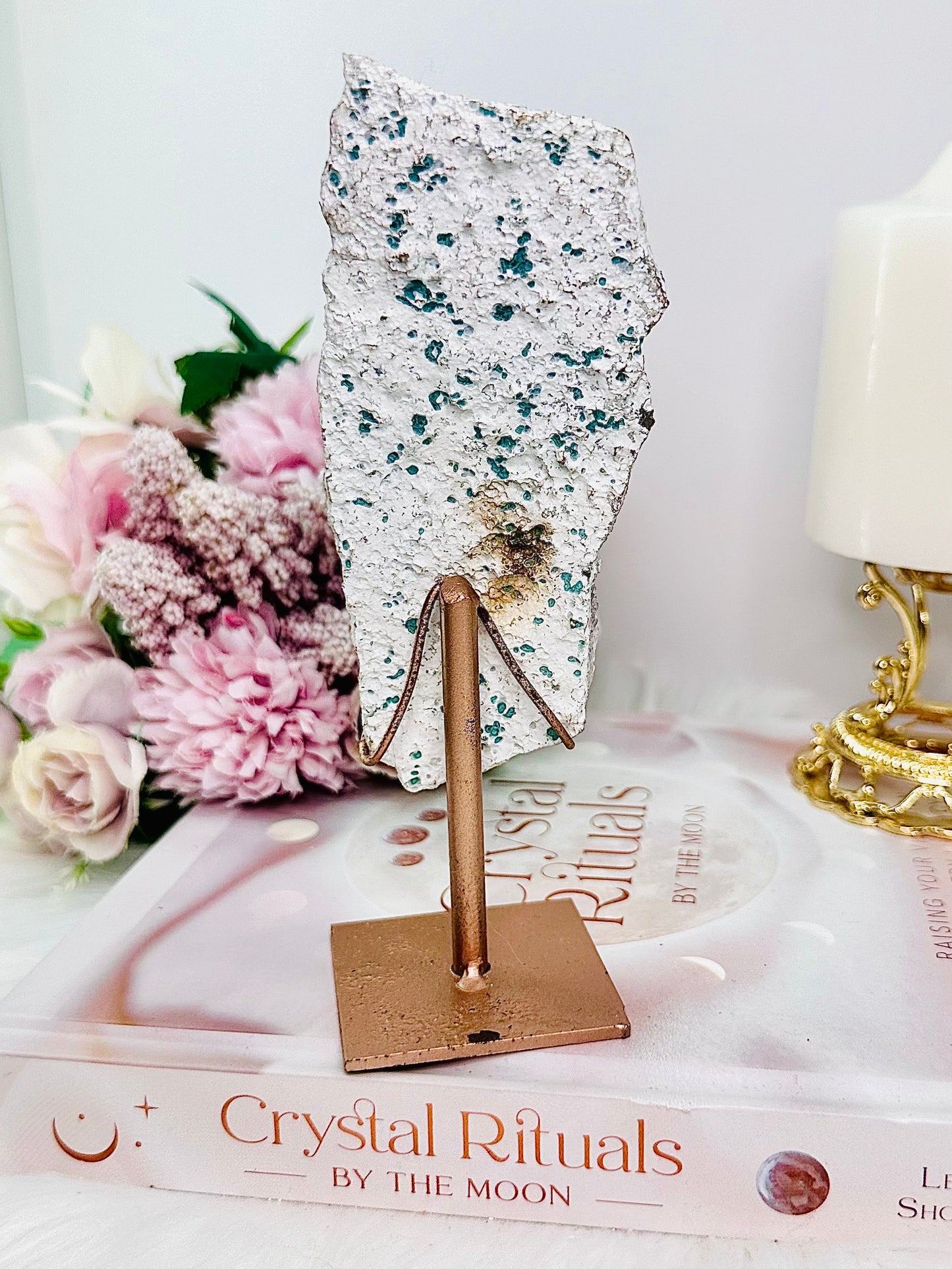 Natural Zeolite Slab | Slice on Rose Gold Stand 16cm From Brazil