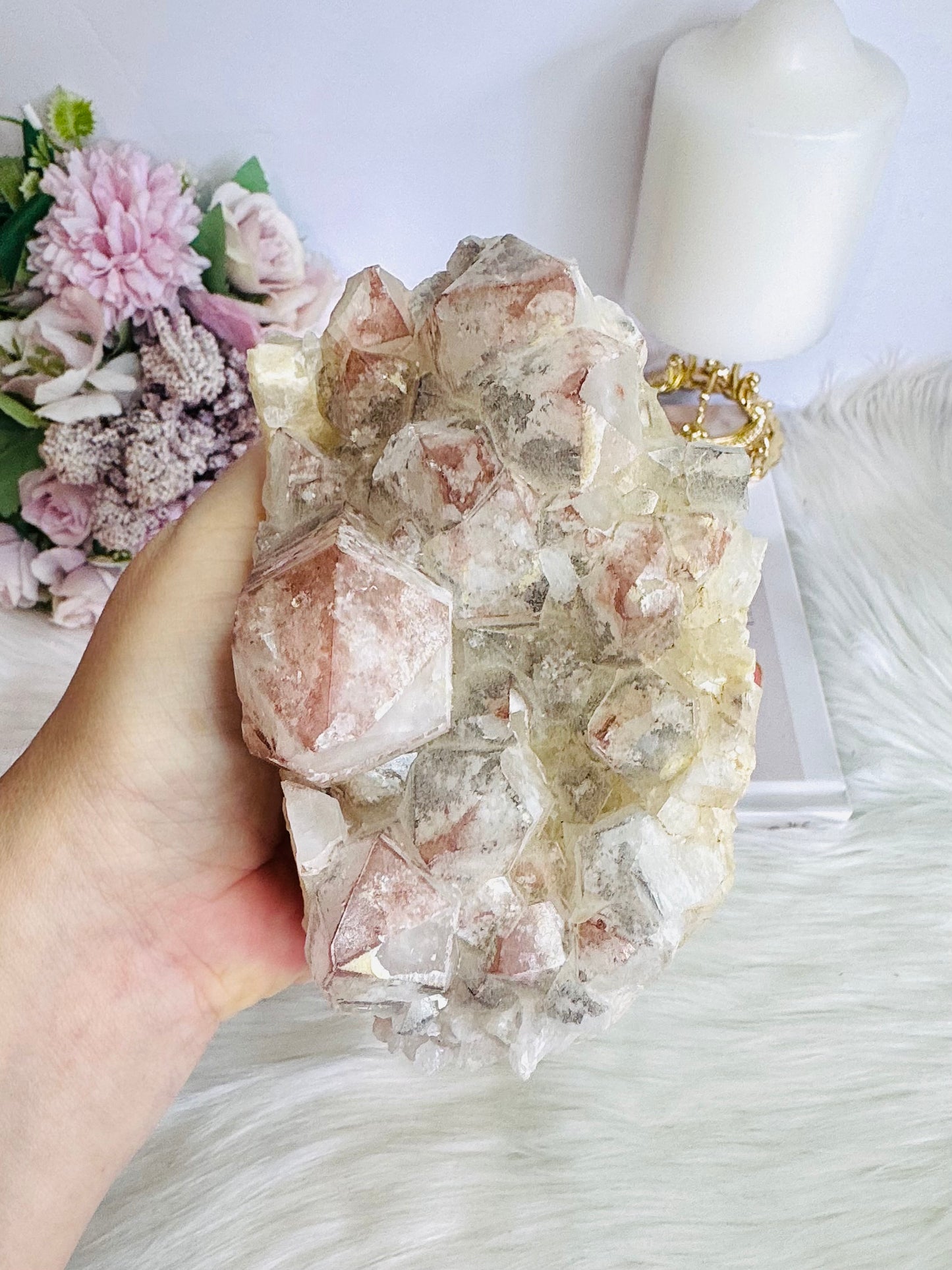 Incredible Huge Natural 19cm 1.26KG Black & Pink Lithium Quartz Natural Cluster From Brazil