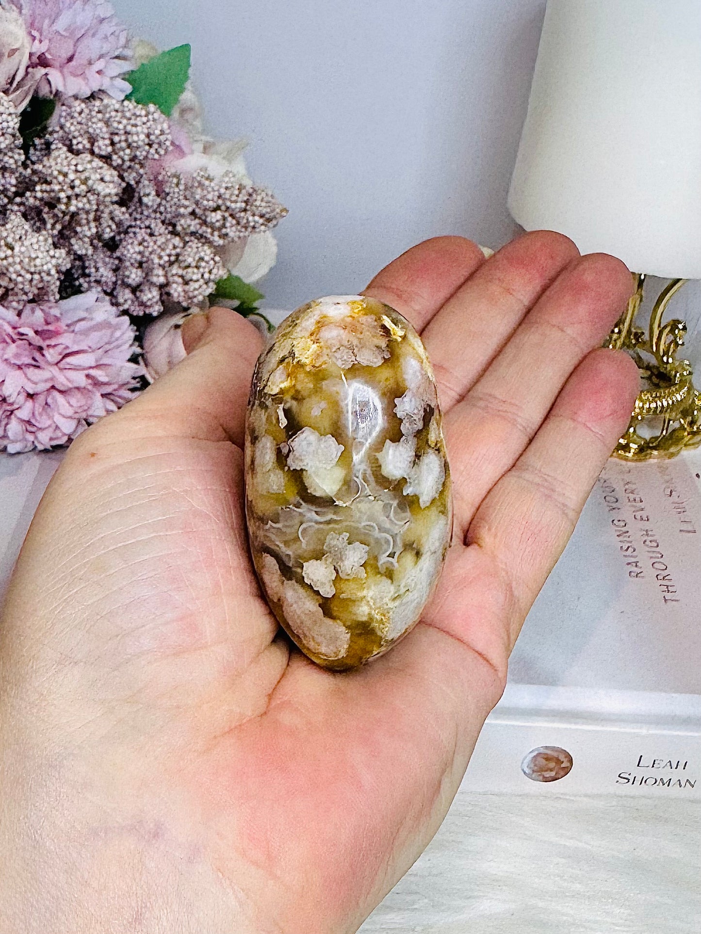 Flower Agate Puffy Heart 158g