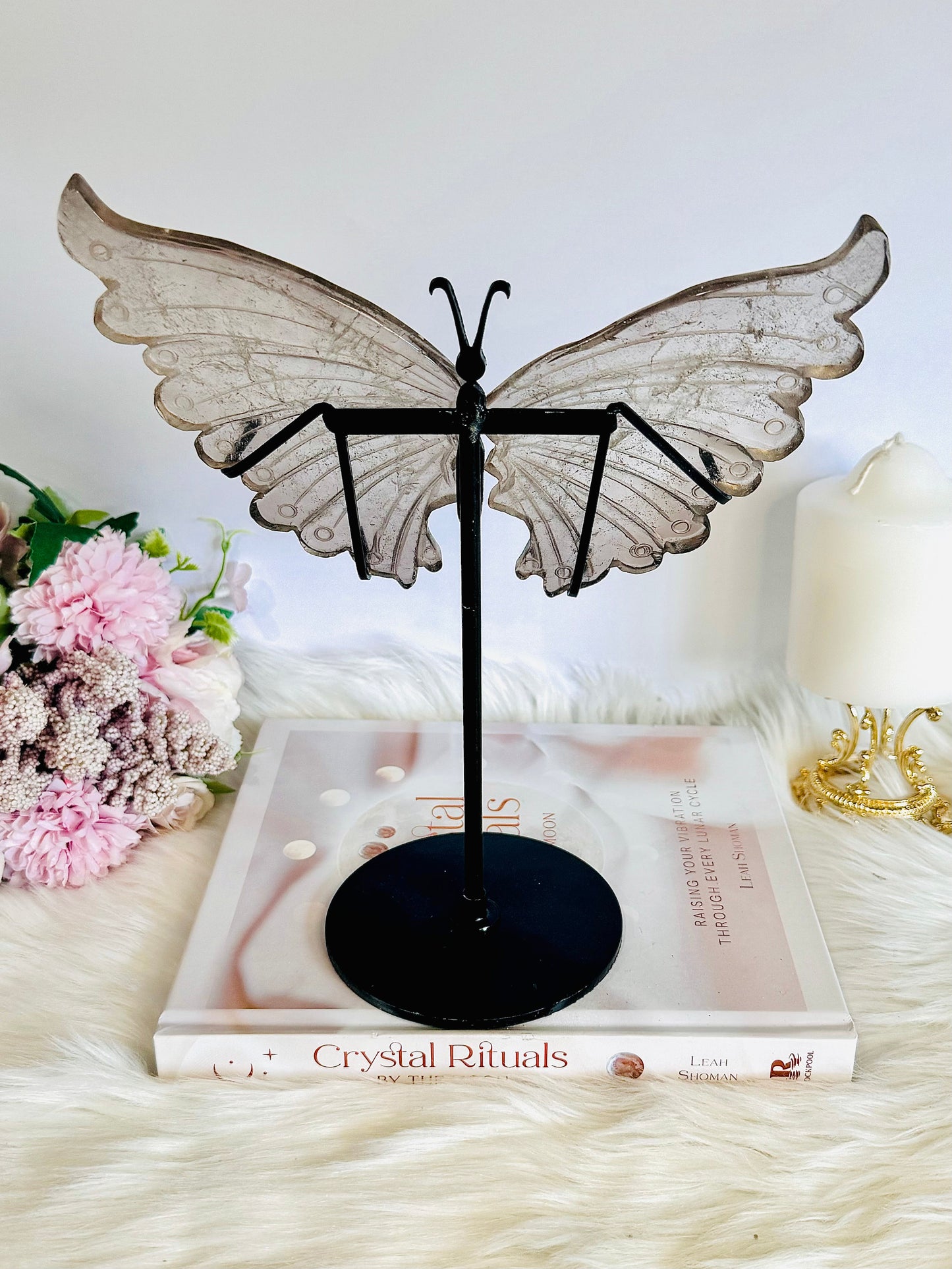 Large 24cm (inc stand) Smokey Quartz Butterfly Wings On Stand from Brazil