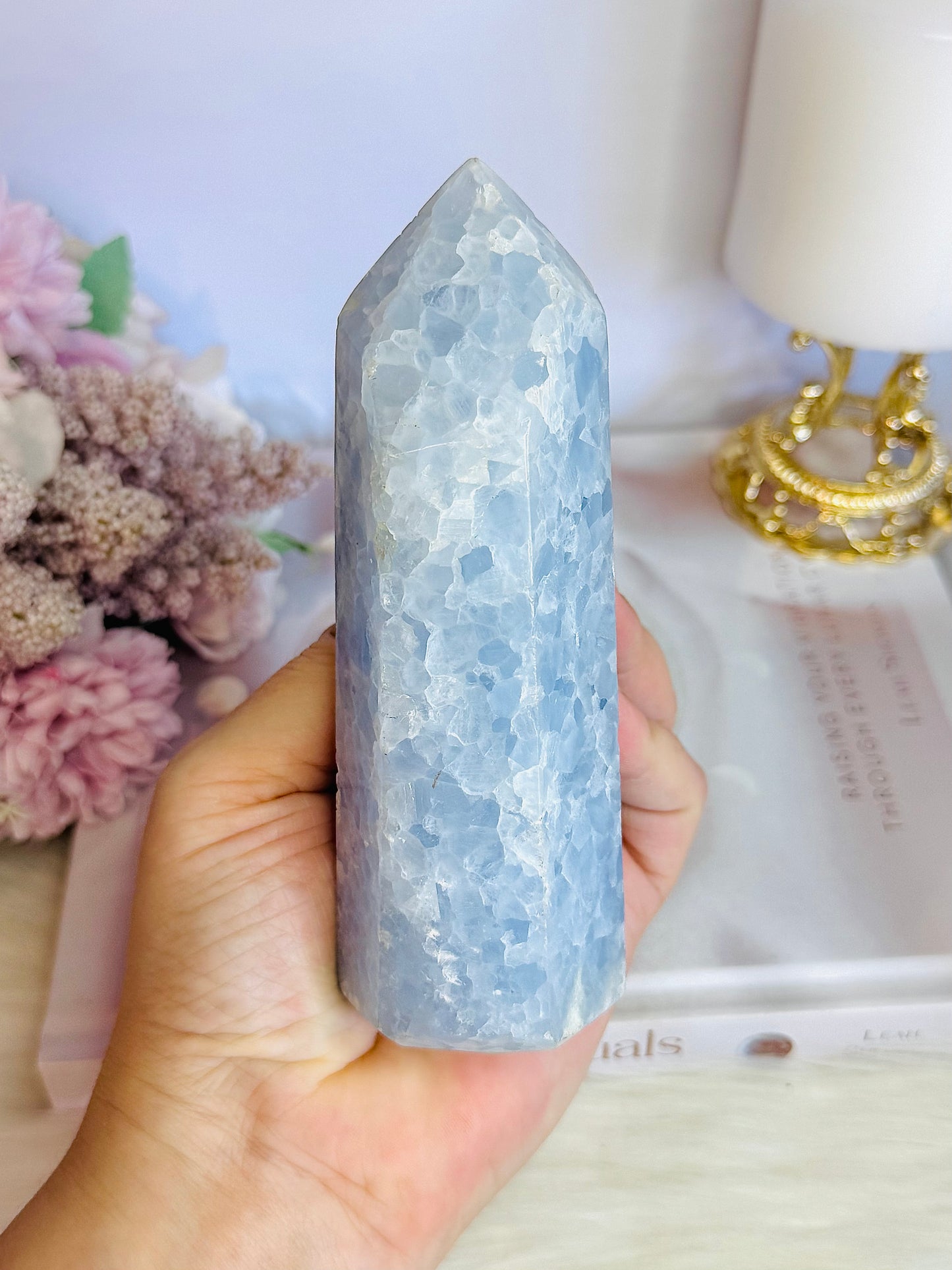 Gorgeous Natural High Grade Blue Calcite Chunky Tower 13cm