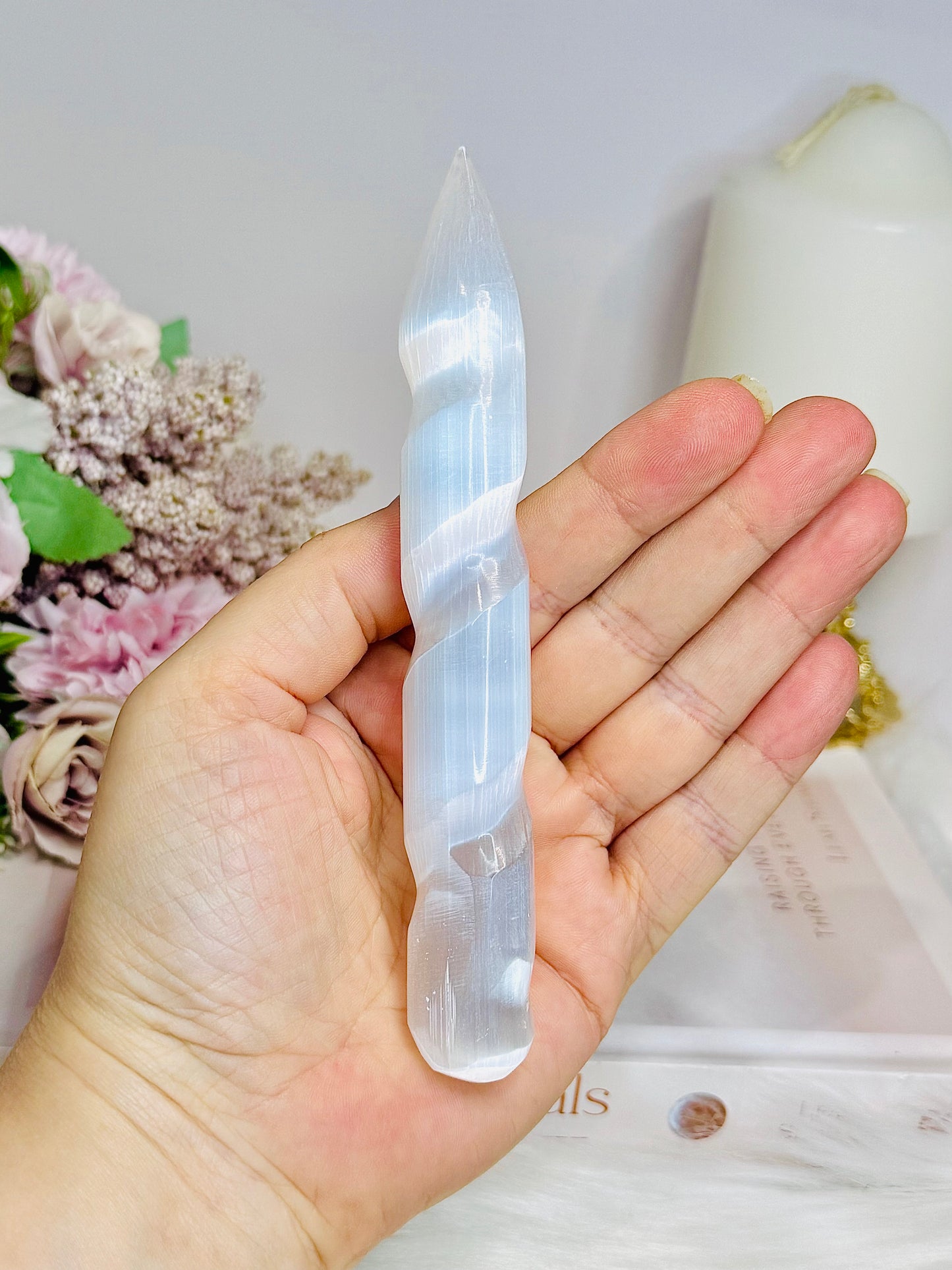 Spiral Selenite Wand 14cm