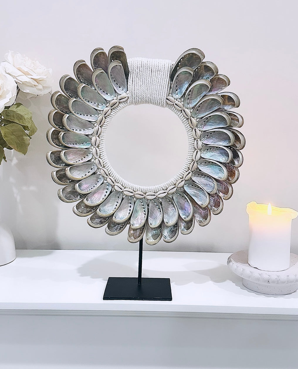 Incredible Large 42cm Mother Of Pearl Necklace On Stand Absolutely Spectacular