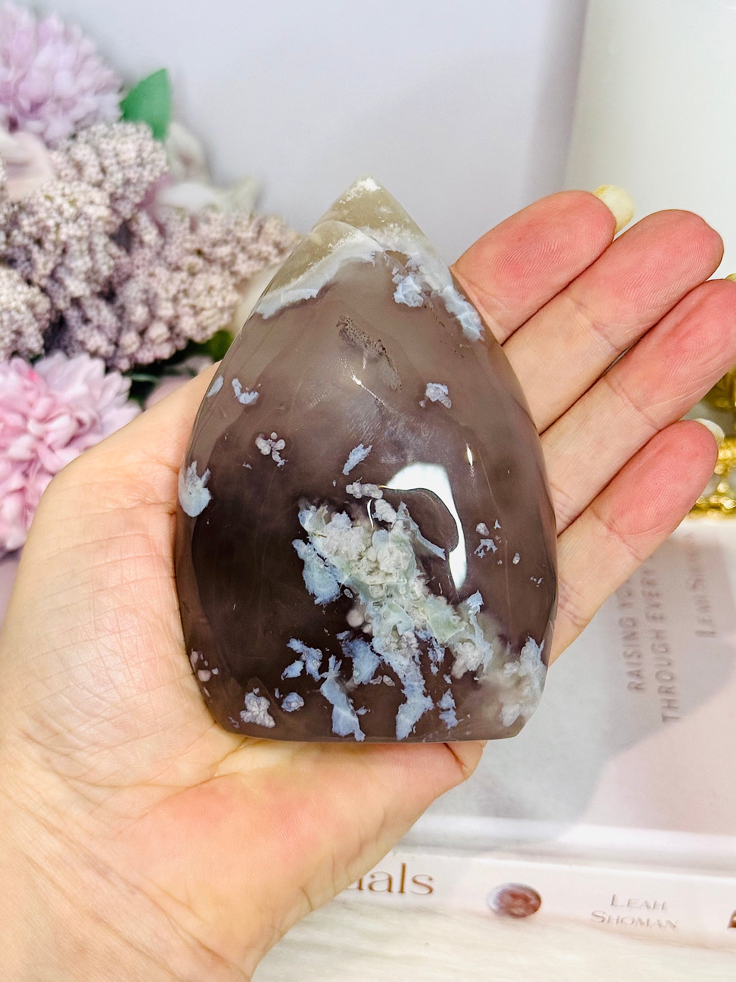 Green Chunky Flower Agate Carved Flame | Freeform 251grams 10cm