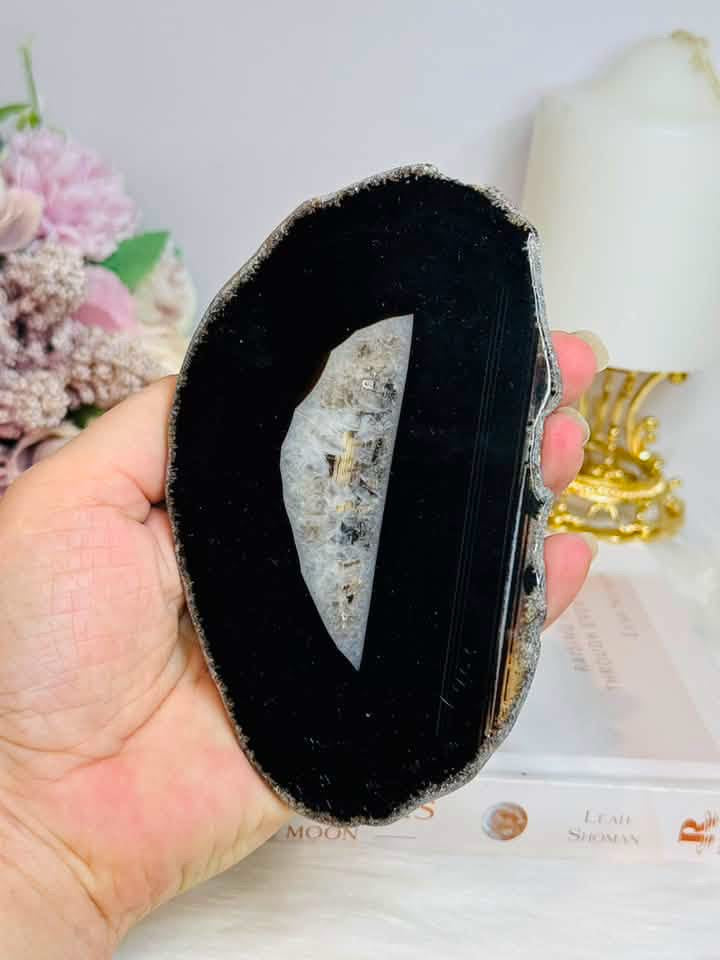 Natural Black Agate Slice 13cm