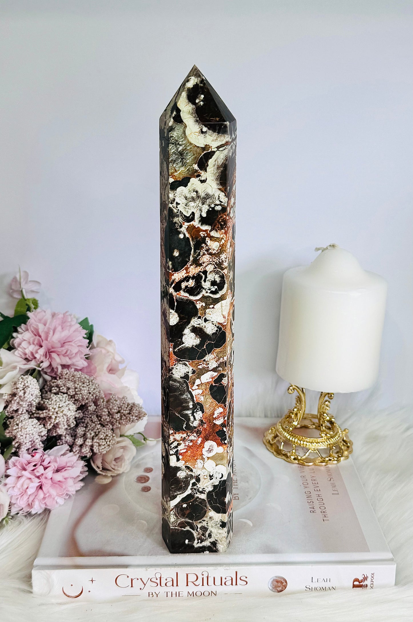 Giant Stunning 28cm Natural Money Agate Perfectly Carved Tower
