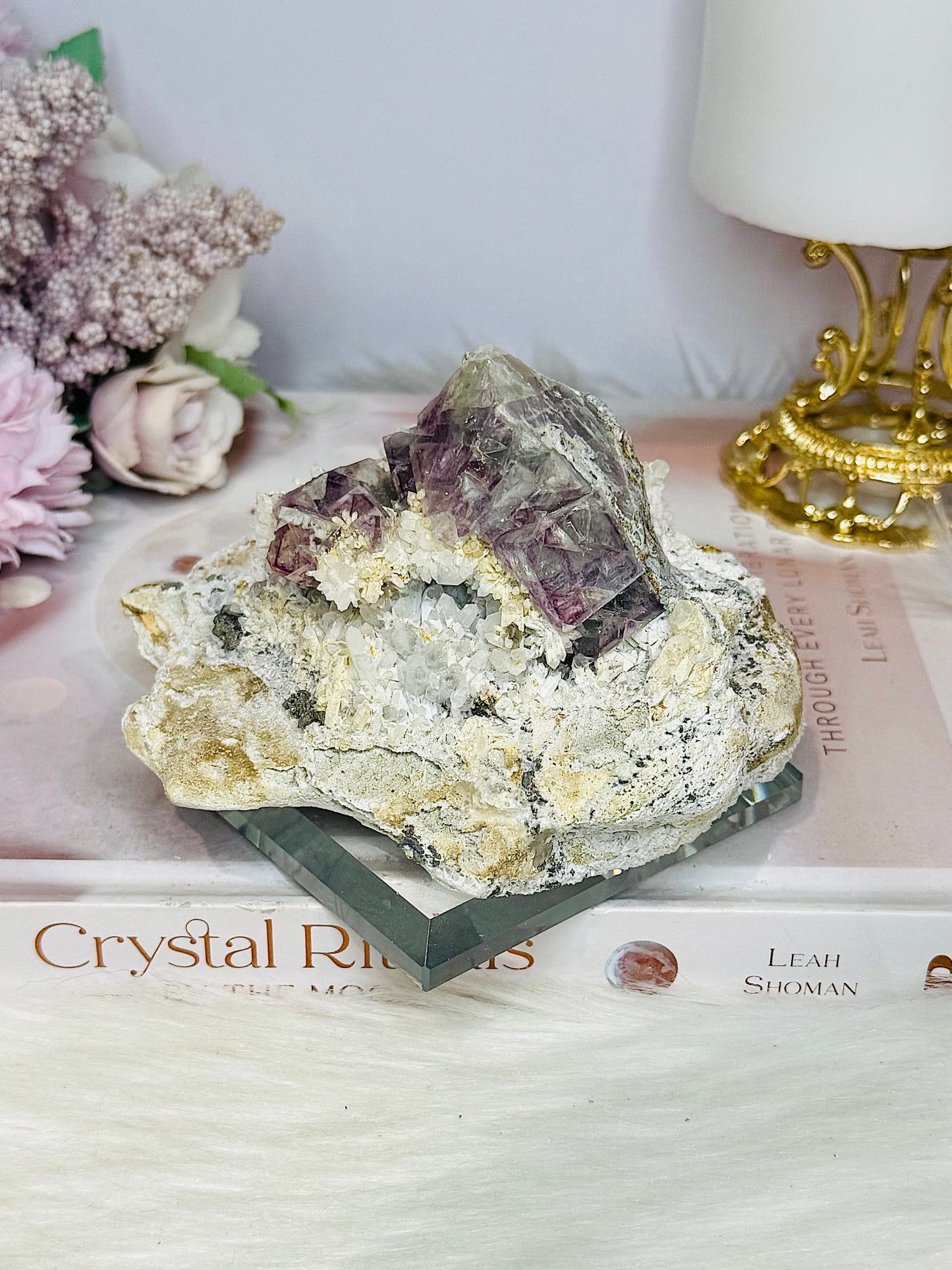 ✨ A Collectors Piece ✨ Natural Cubed Fluorite On Matrix Specimen From Mexico 703grams ~ Specimen is on Glass Stand