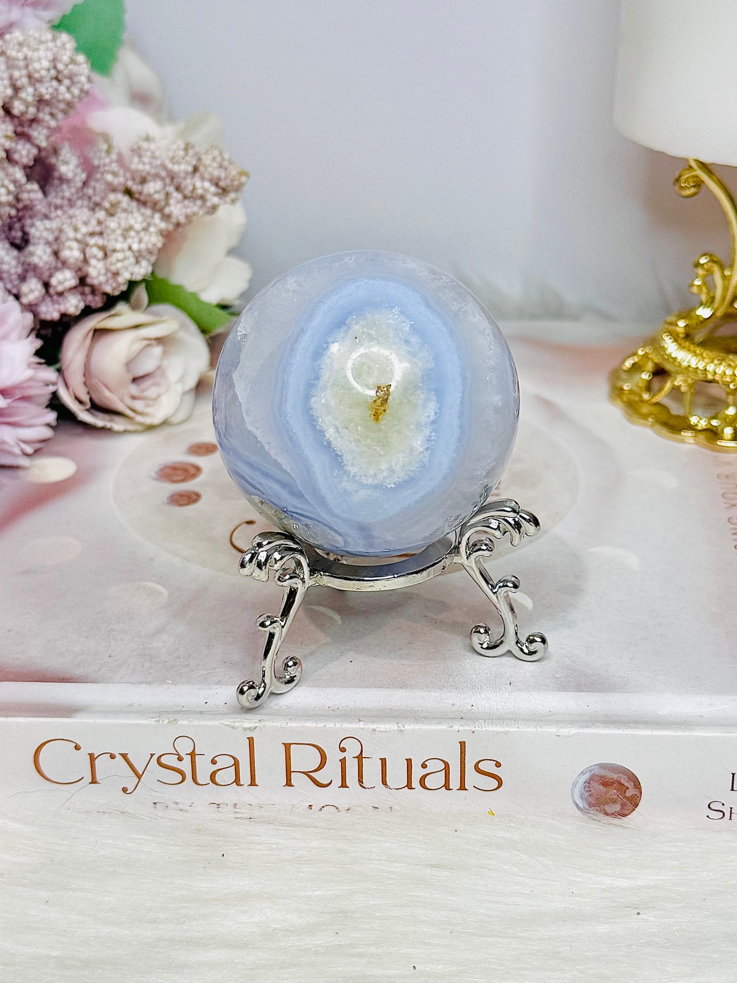 Druzy Blue Lace Agate Sphere On Stand 168g