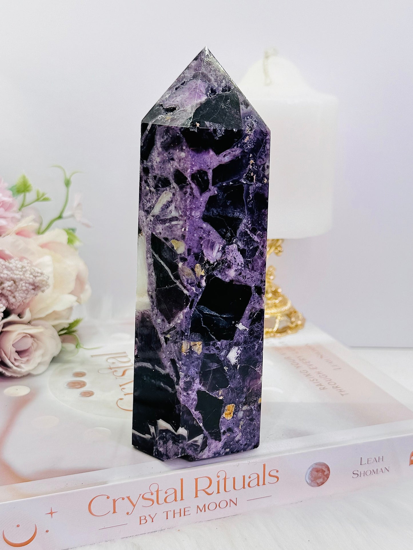 Large 16cm Chunky 865gram Purple Root Fluorite Tower
