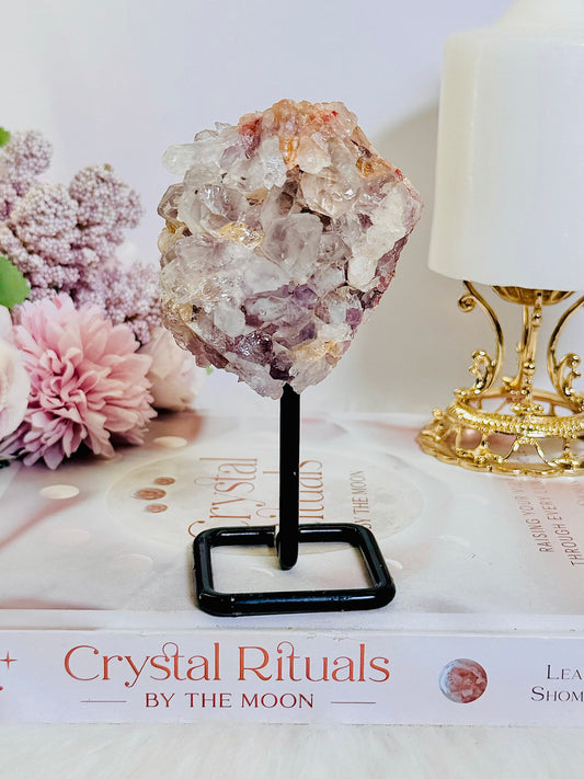 High Grade 13cm Chunky Druzy Pink Amethyst Cluster Stand From Brazil
