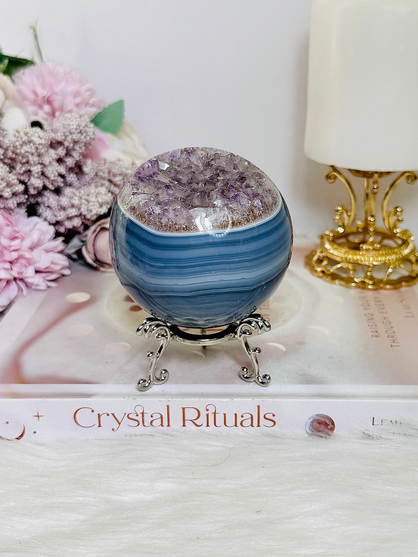 High Grade Druzy Amethyst | Agate Sphere on Stand 475g