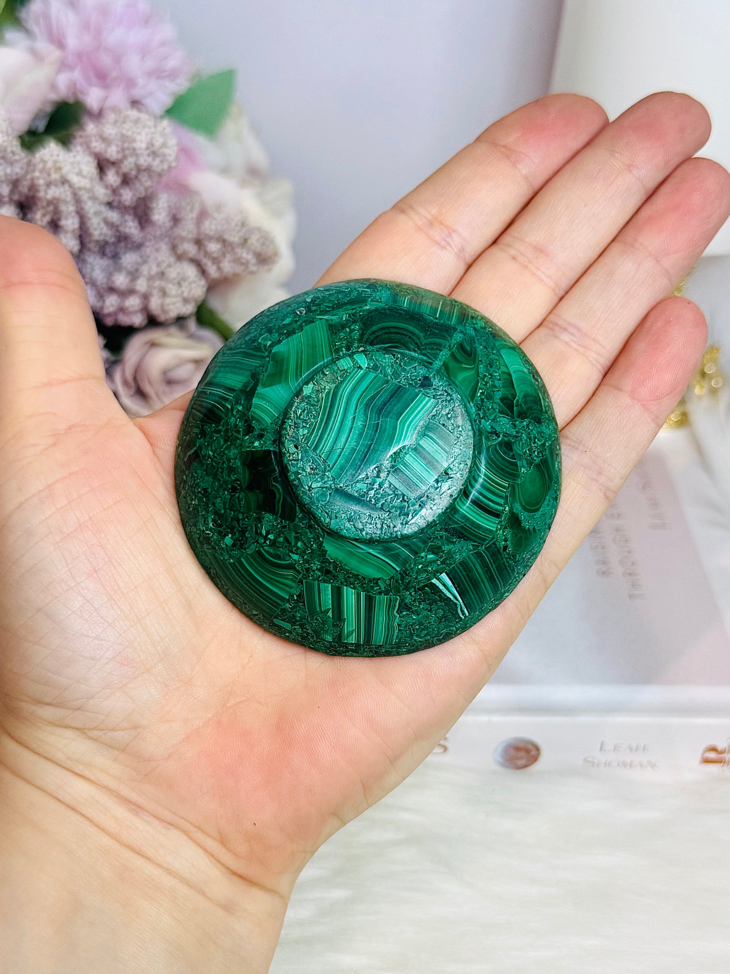 AAA Grade Malachite Carved Bowl 7.5cm