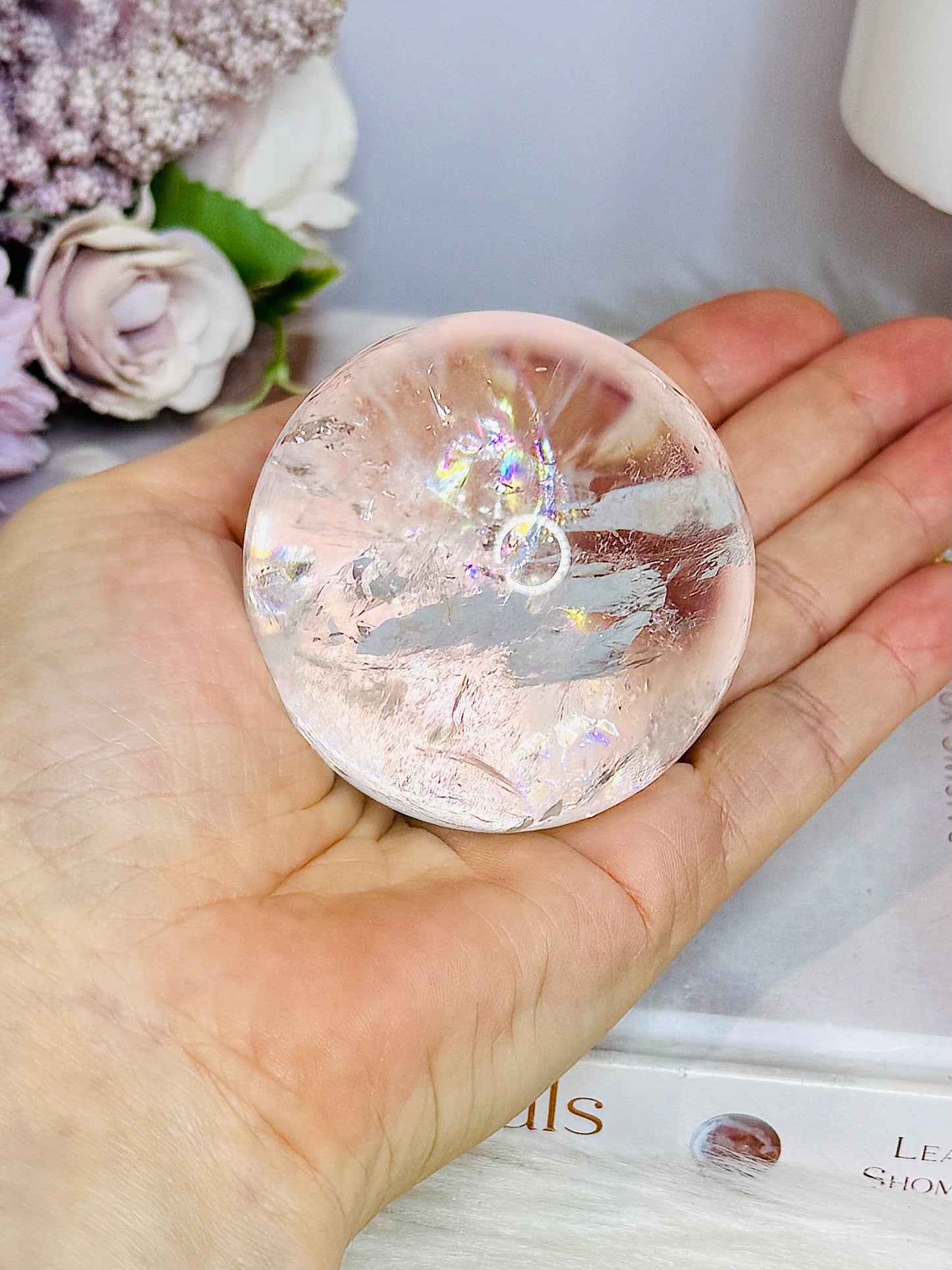 High Grade Clear Quartz Sphere Full of Rainbows 266g
