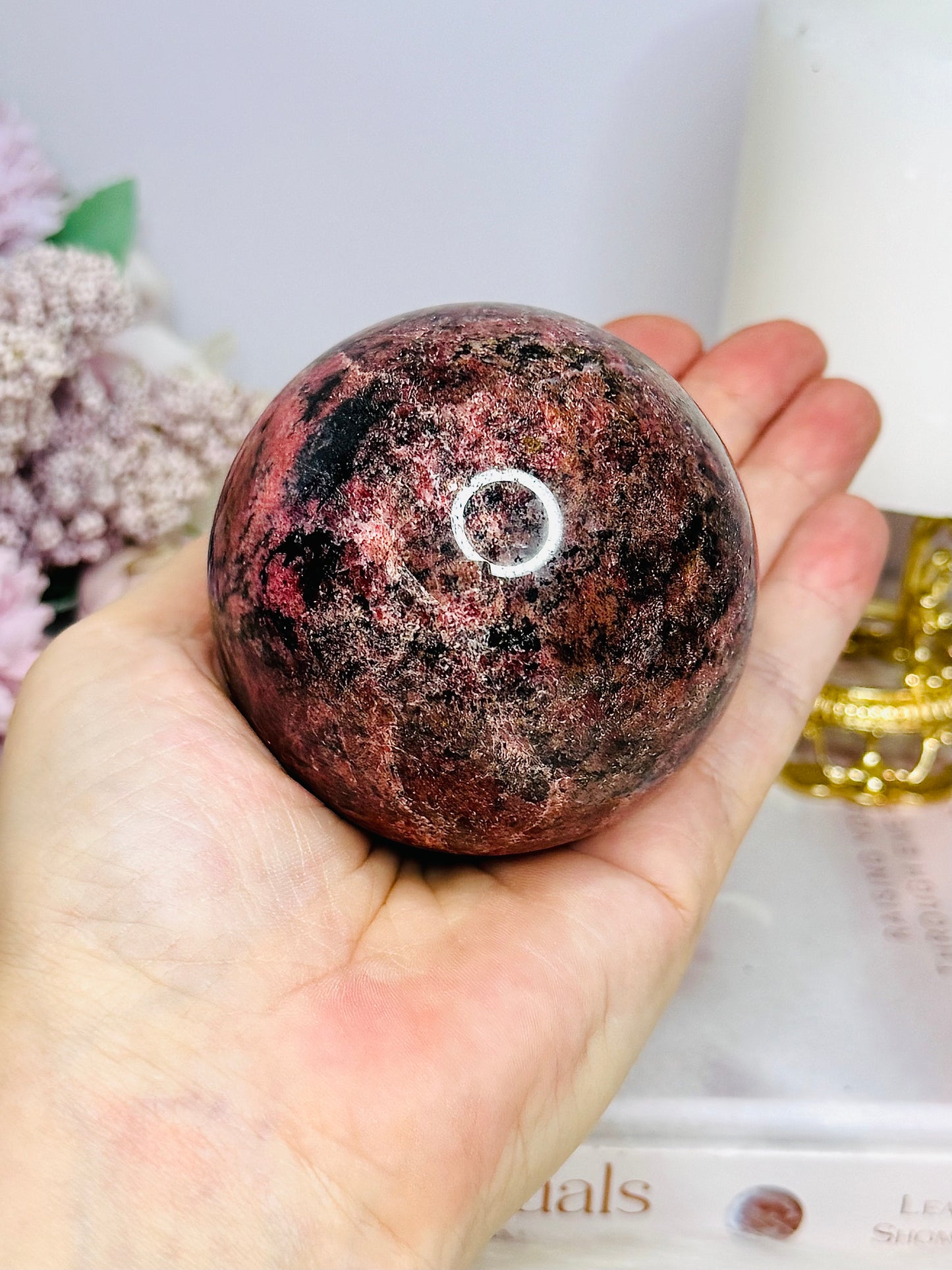Large Rhodonite Sphere on Stand 626g