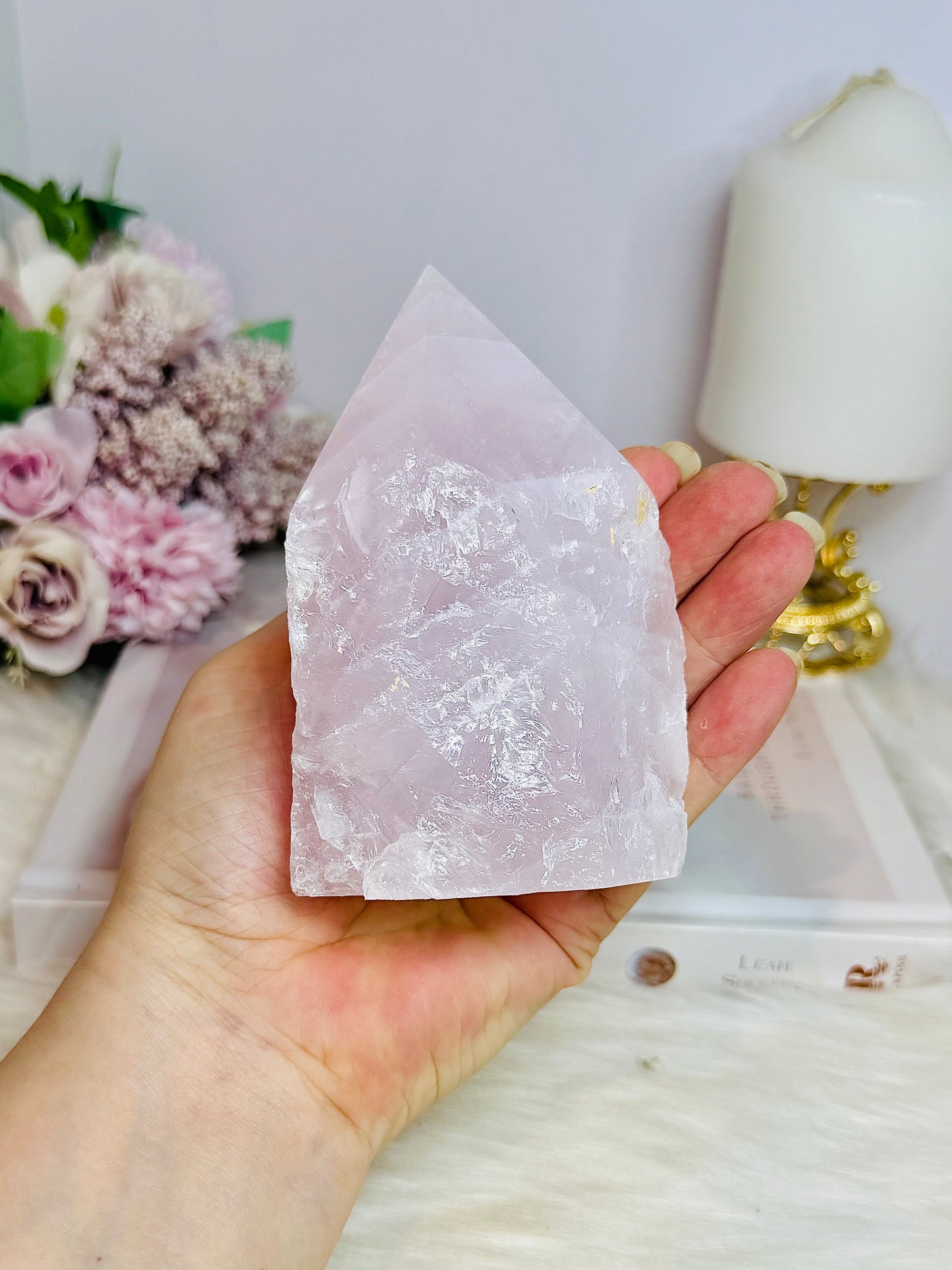 Large Rose Quartz Half Rough | Polished Tower 524g