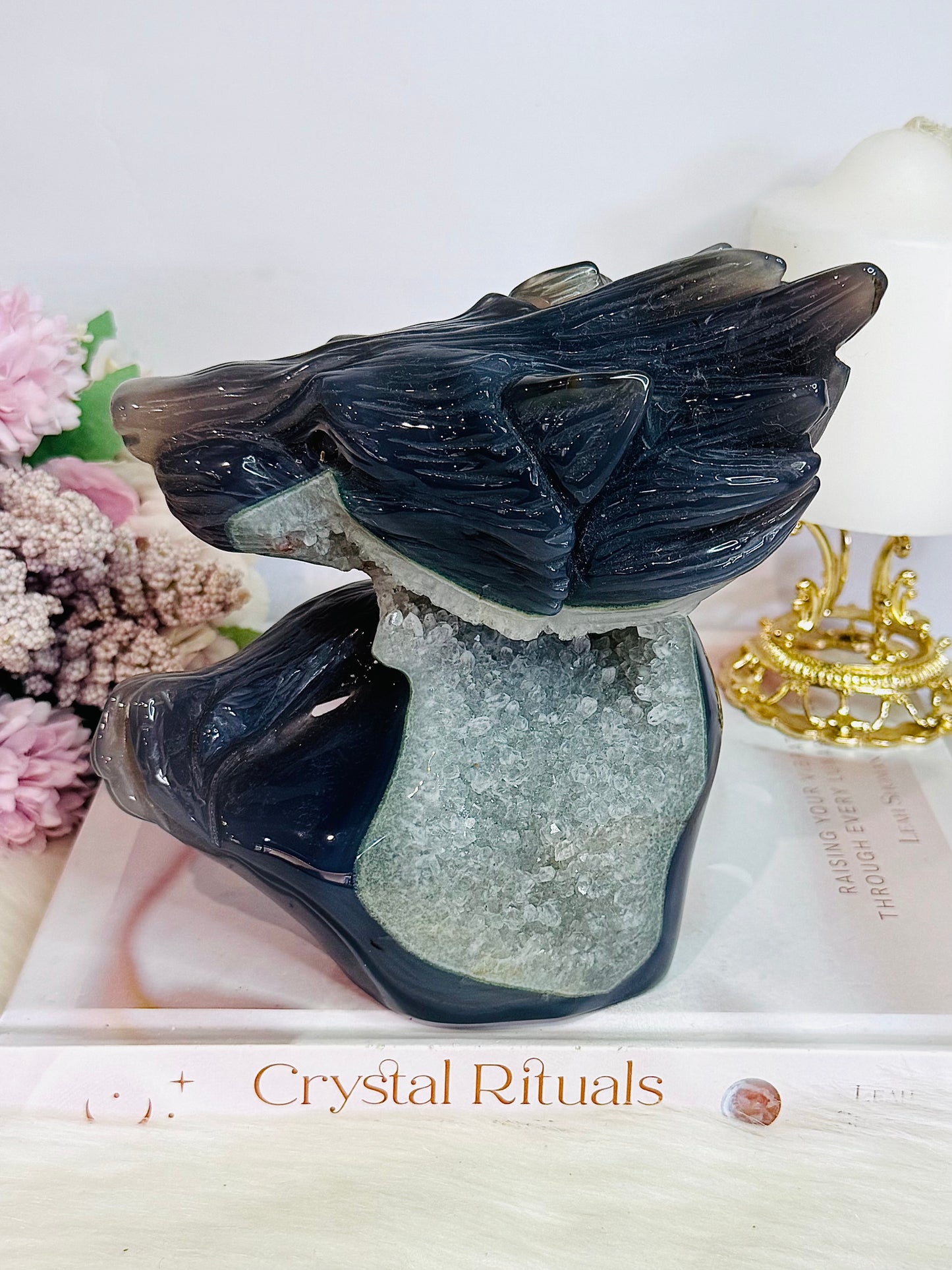 MASTERPIECE ~ Huge Agate Carved Druzy Wolf 16cm 1.3KG