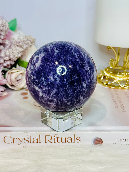 Large Purple Lepidolite Sphere on Stand 564g