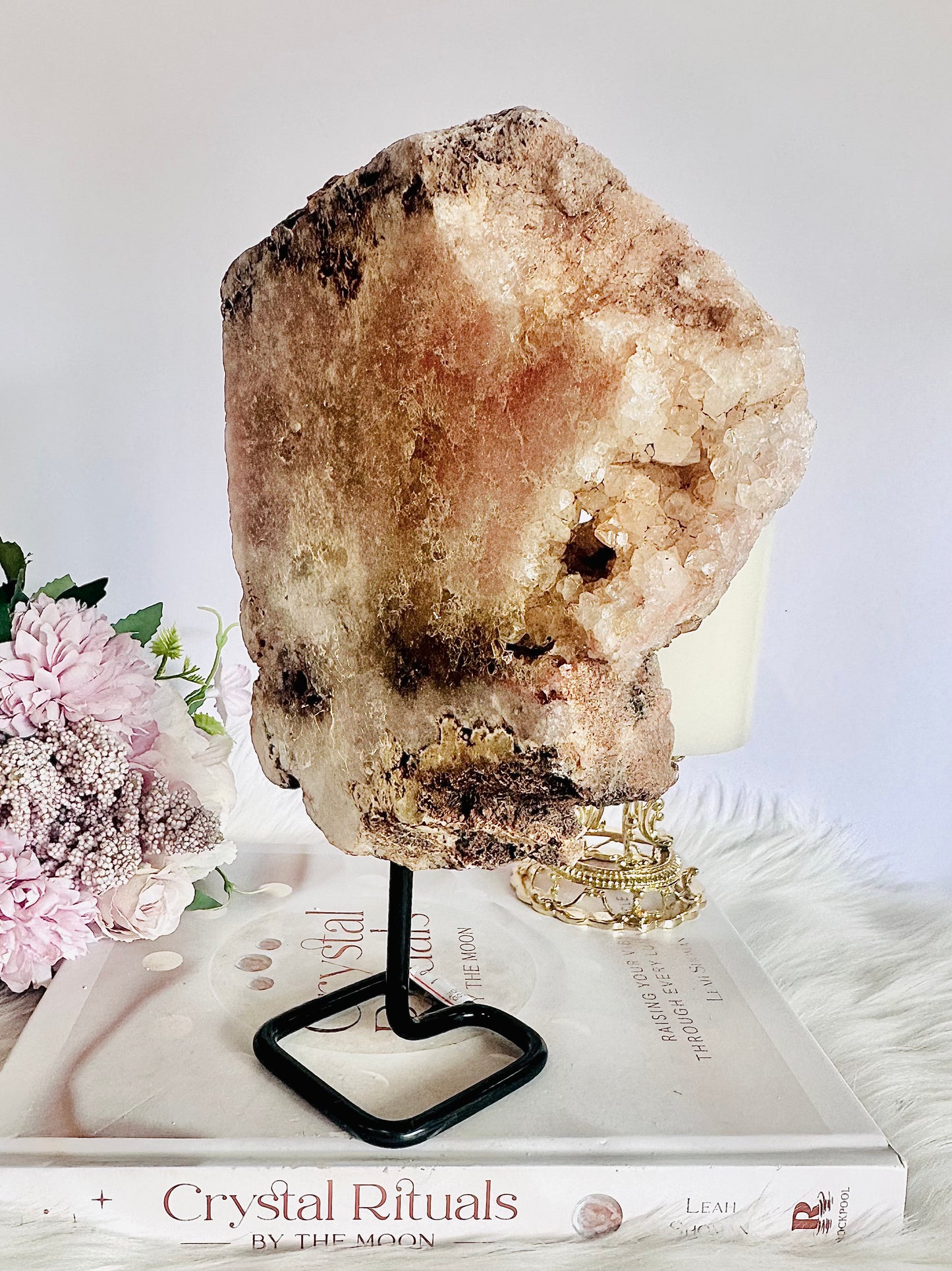 ⚜️ SALE ⚜️ Beautiful Large Chunky 22cm 1.09KG Pink Amethyst Druzy Slab On Stand From Brazil