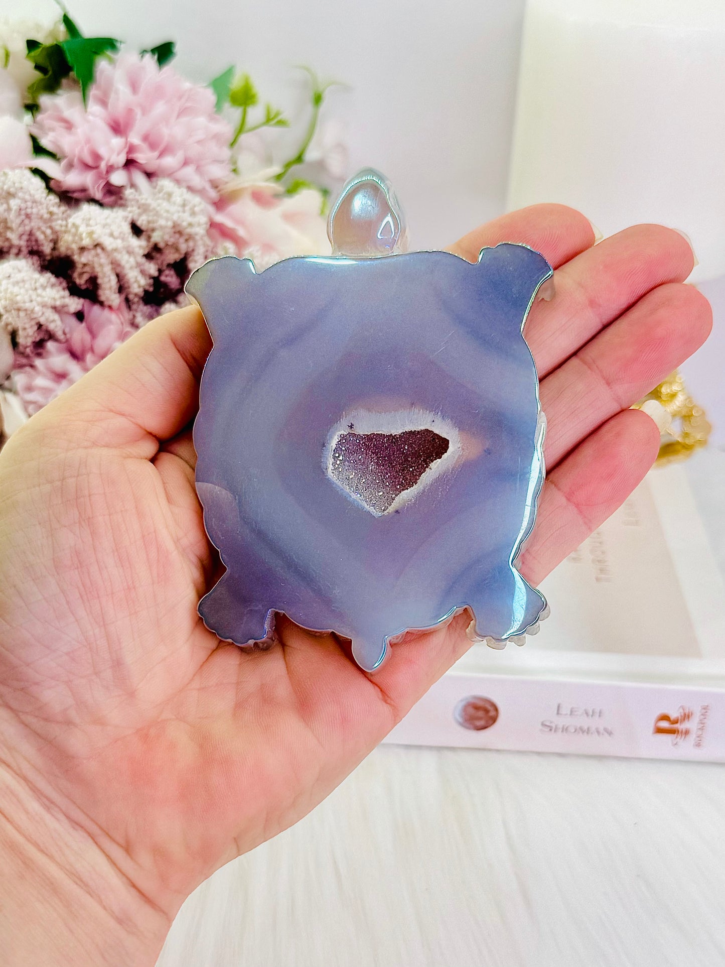 Stunning Angel Aura Druzy Agate Turtle Carving 10cm