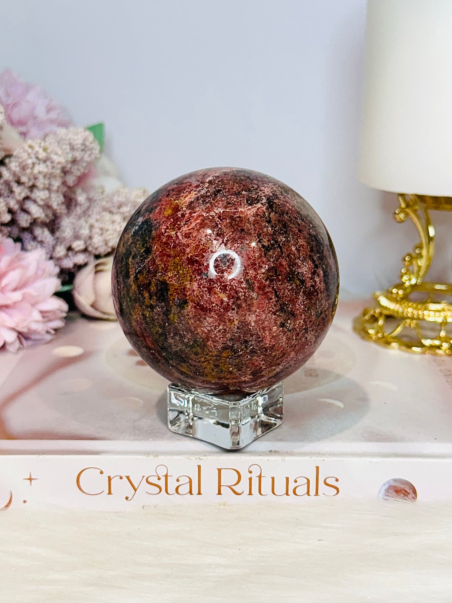 Large Rhodonite Sphere on Stand 626g