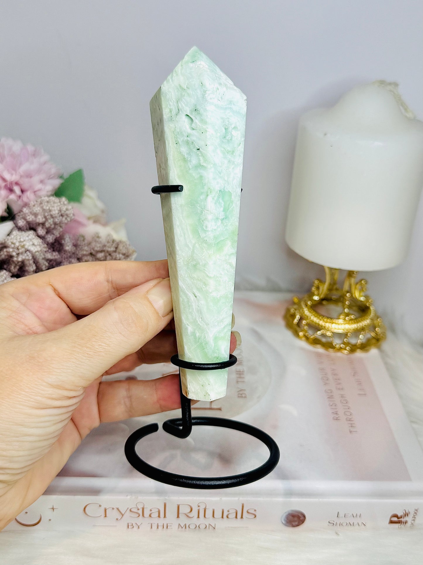 Pistachio Calcite Wand | Tower on Stand 14cm