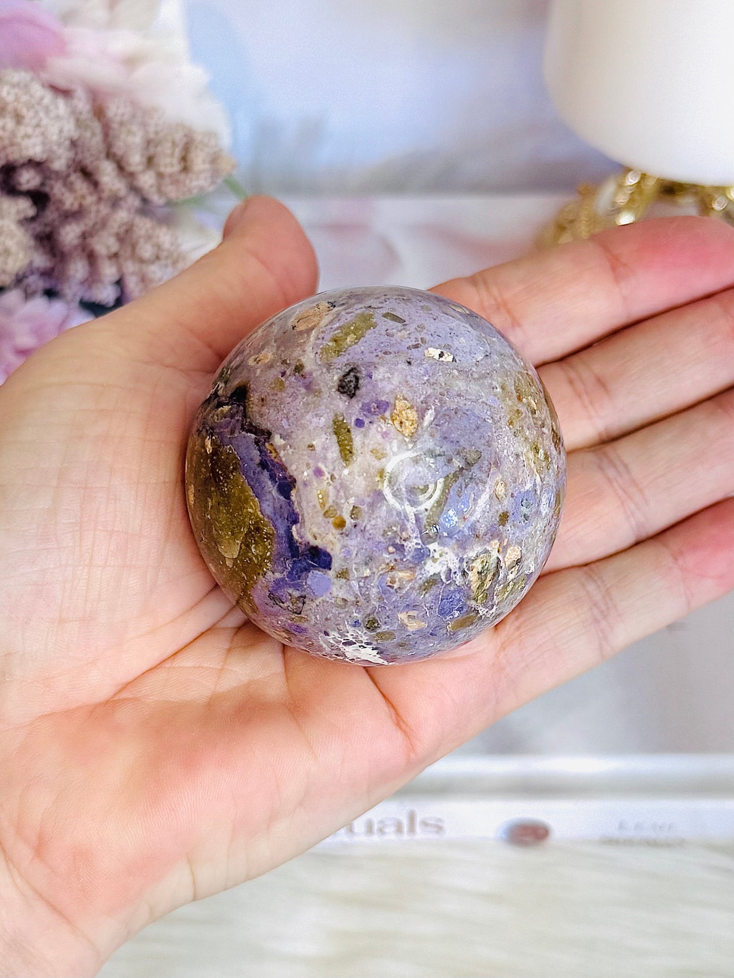 Opalised Fluorite (Tiffany Stone) Sphere on Stand 239g