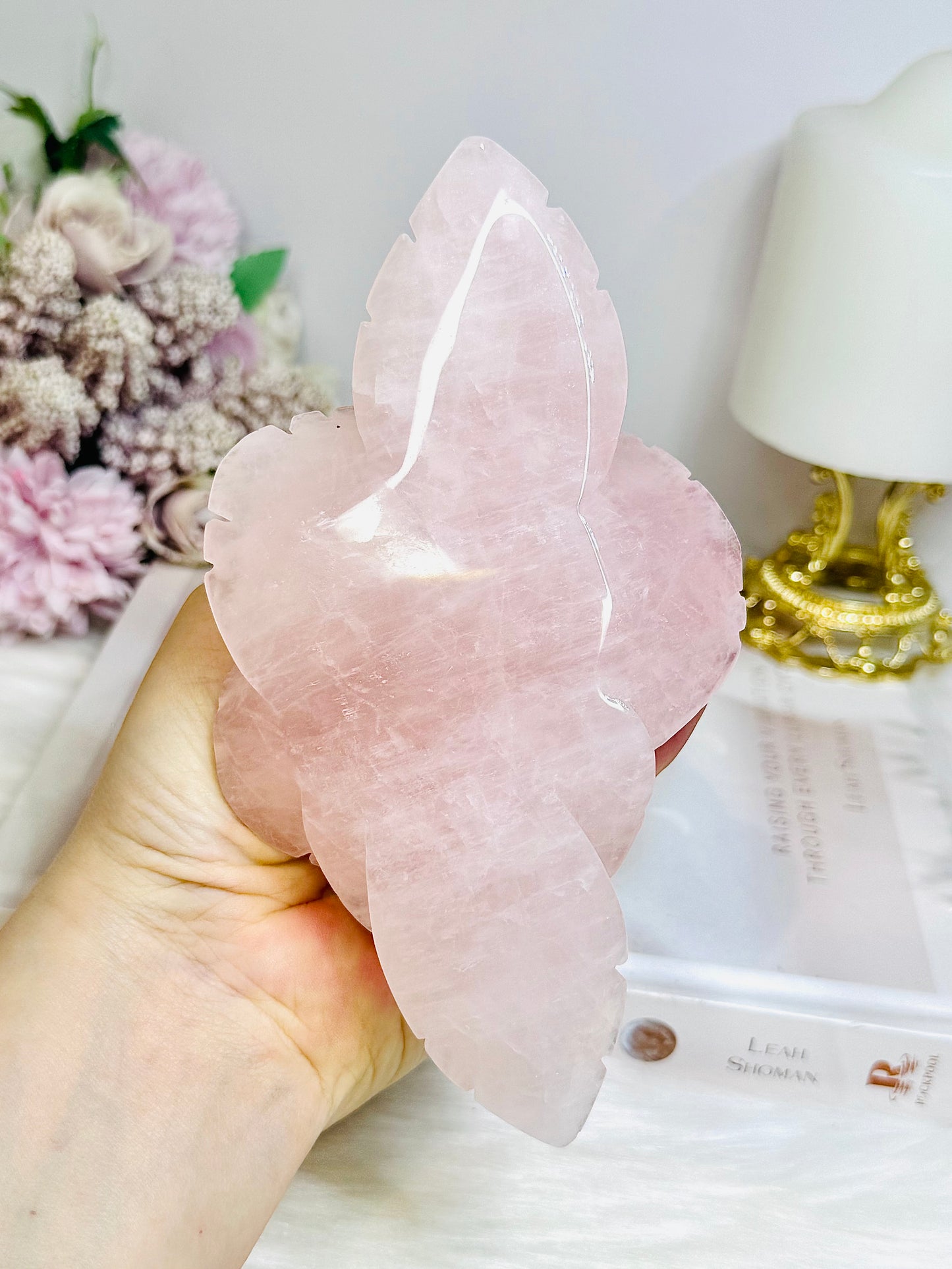 Large Rose Quartz Carved Rose | Flower 15.5cm