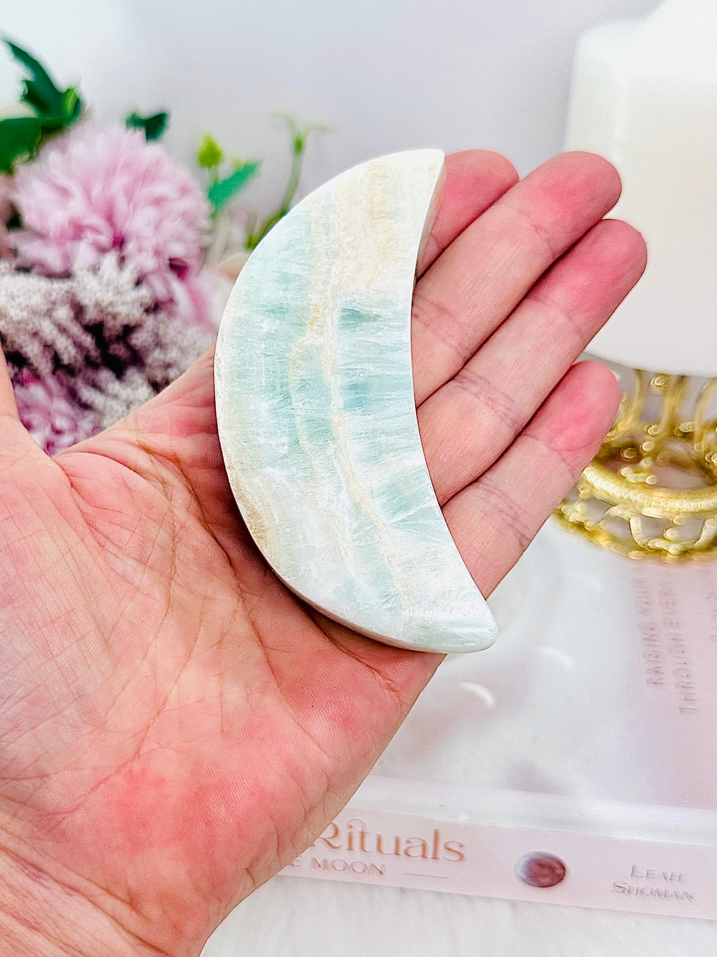Beautiful Chunky 9cm Caribbean Calcite Carved Moon