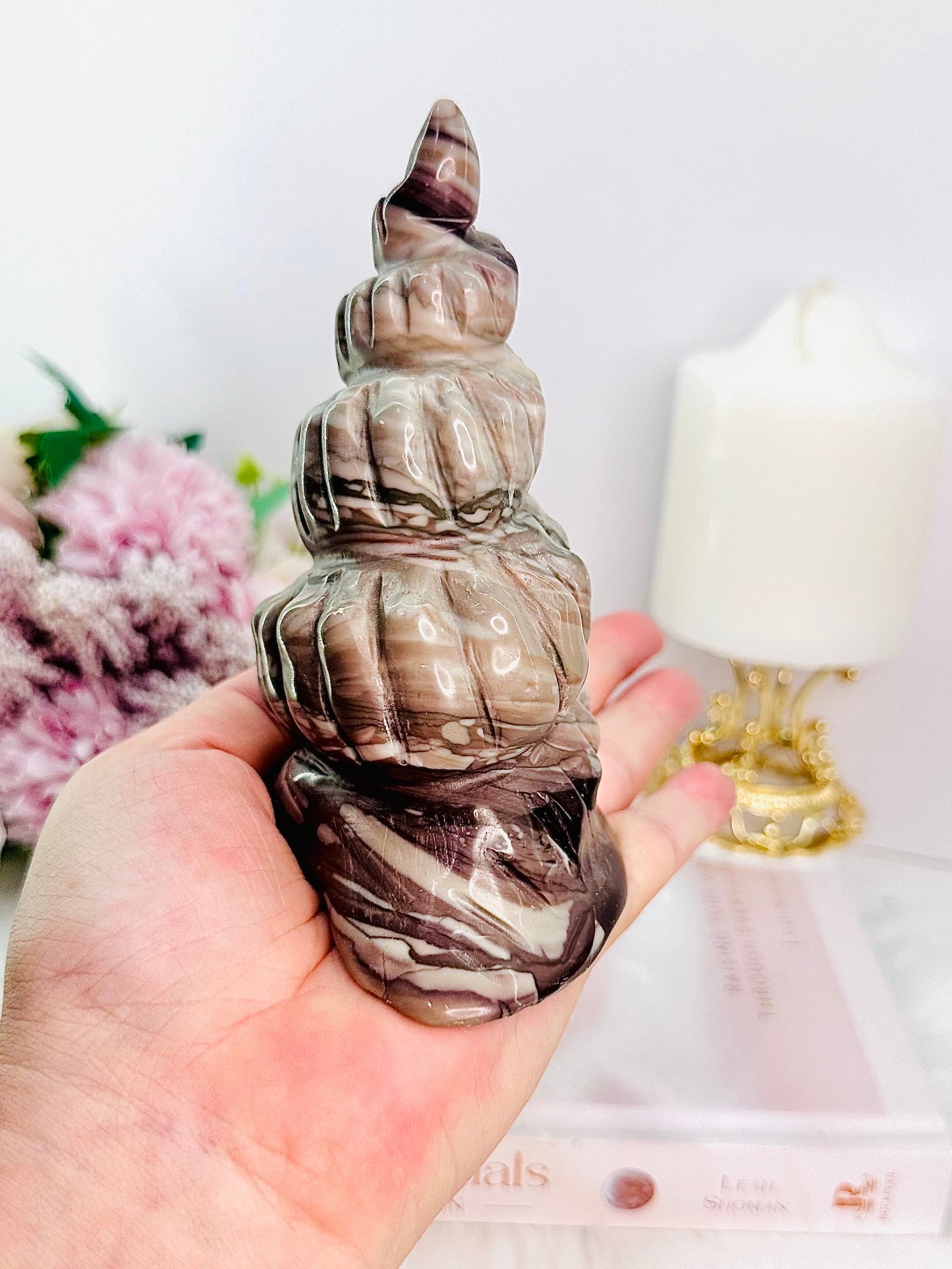 Unique Jasper Shell Carving 13cm 440grams