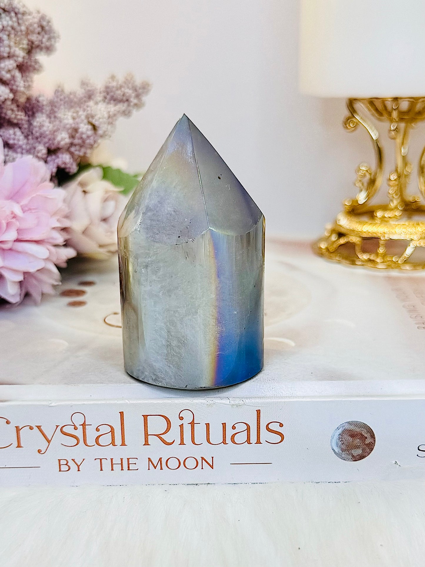 Beautiful 7cm Angel Aura Druzy Agate Tower | Cylinder (Reduced as tip is chipped)