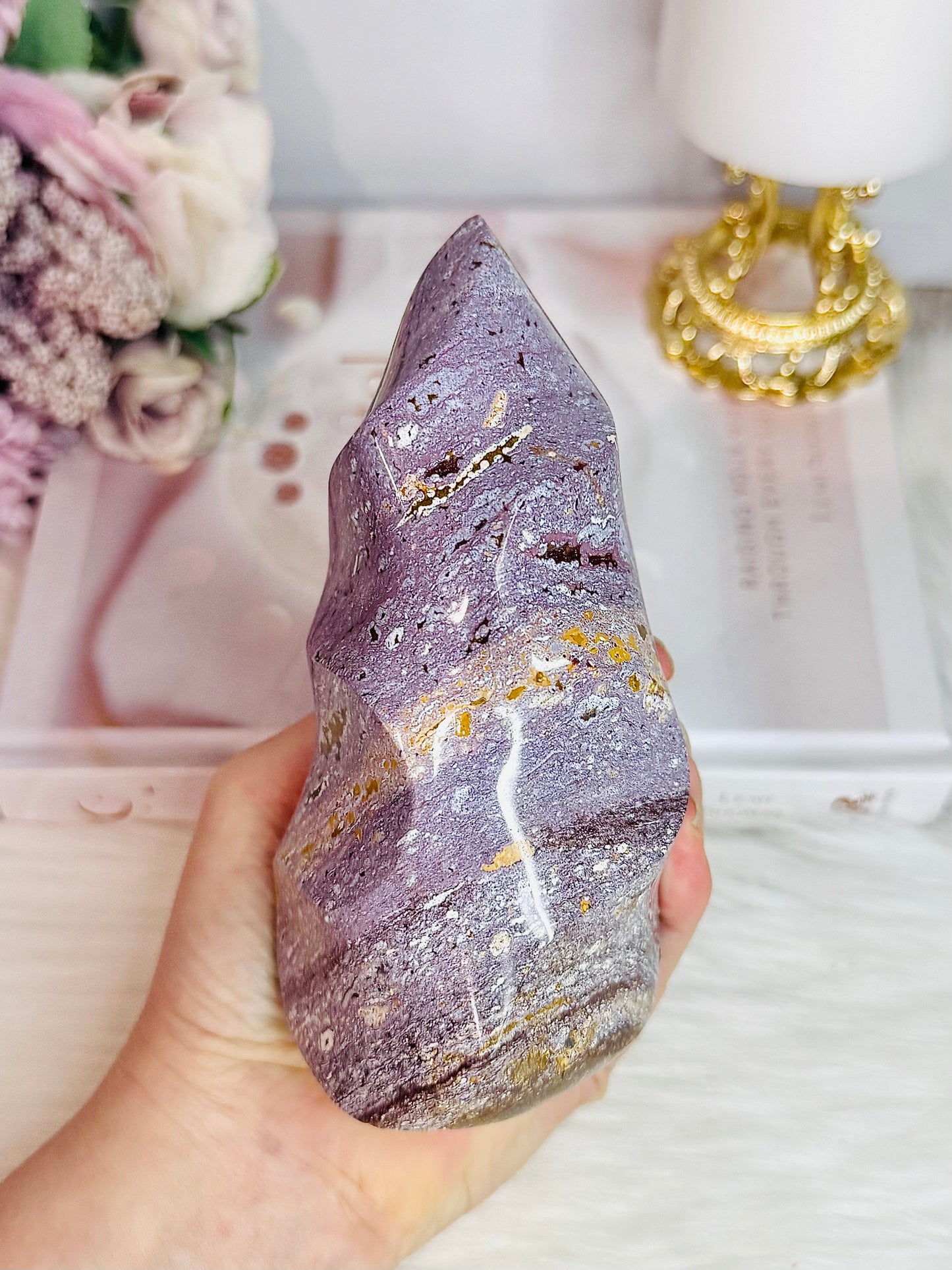 Large Purple Ocean Jasper Carved Flame 540g