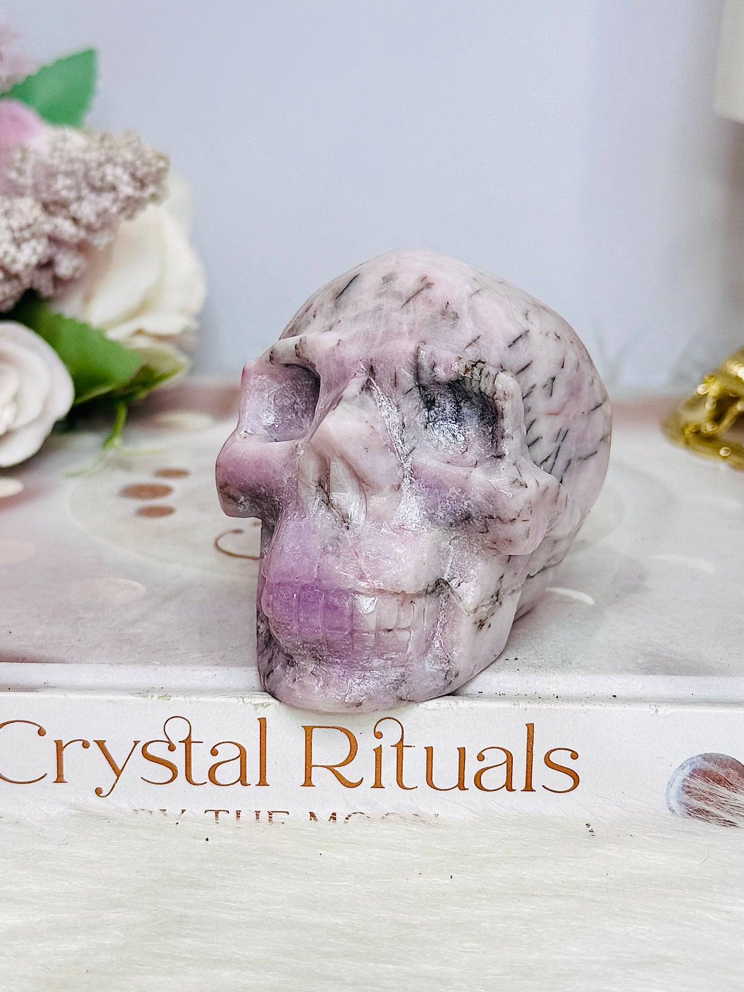 Chunky Kunzite Carved Skull 7cm