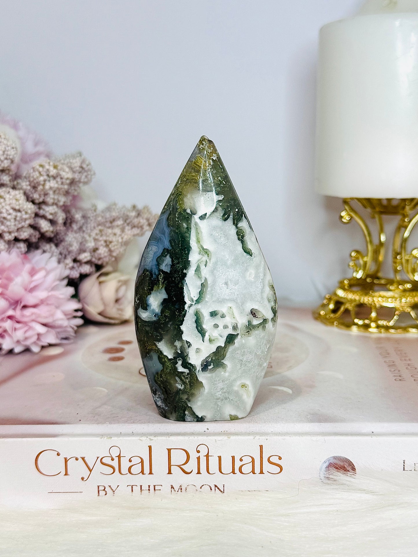 Moss Agate in Quartz Flame | Freeform 9.5cm