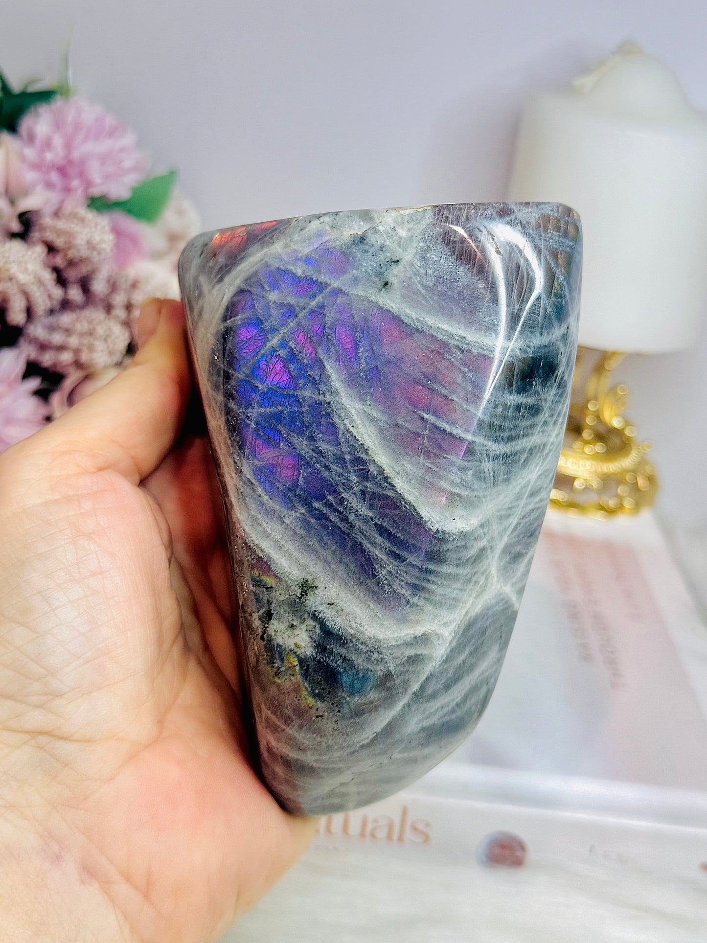 Large Polished Pink & Purple Flash Labradorite Freeform