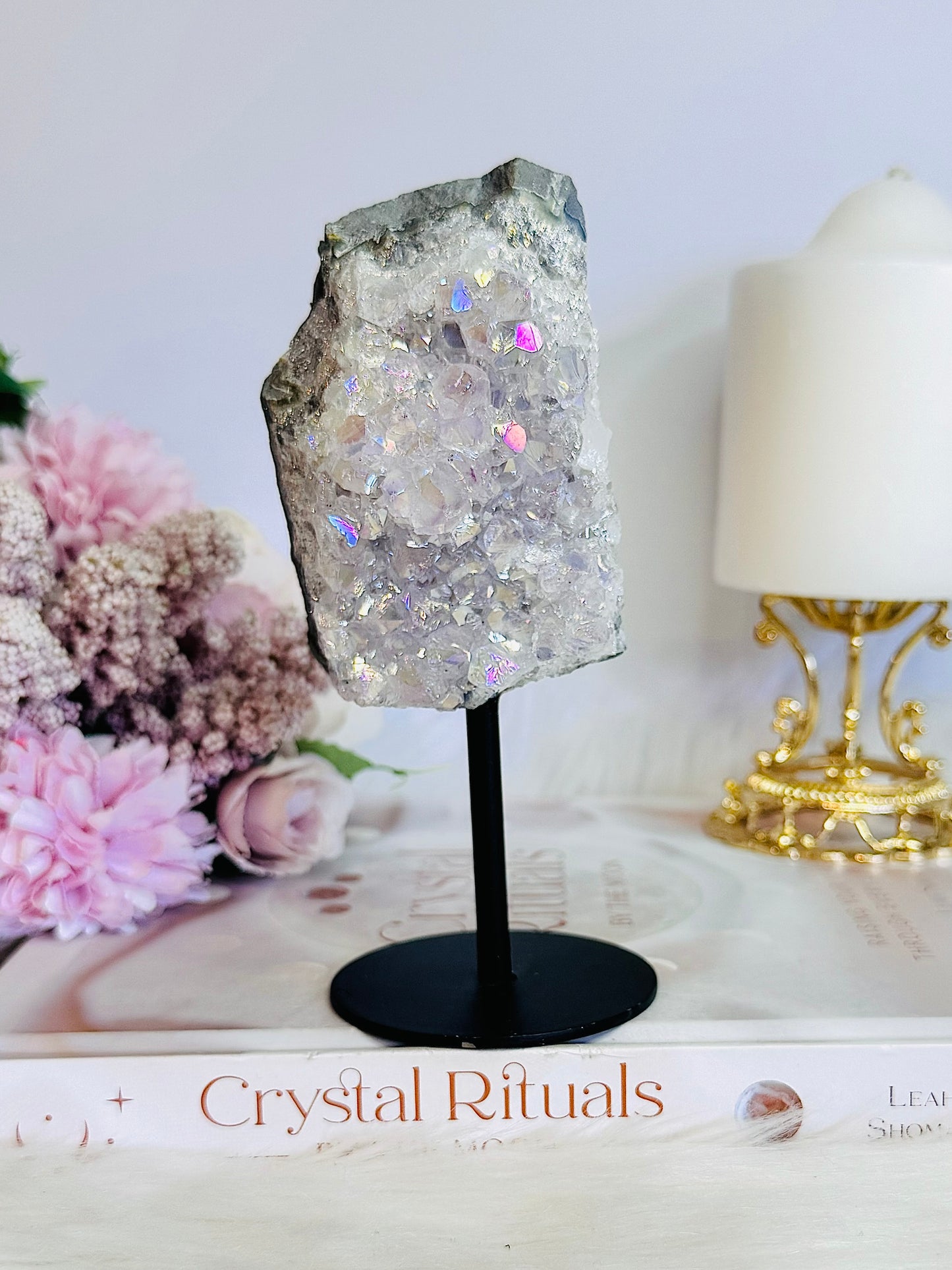 Glorious Large 14cm Angel Aura Amethyst Cluster on Stand
