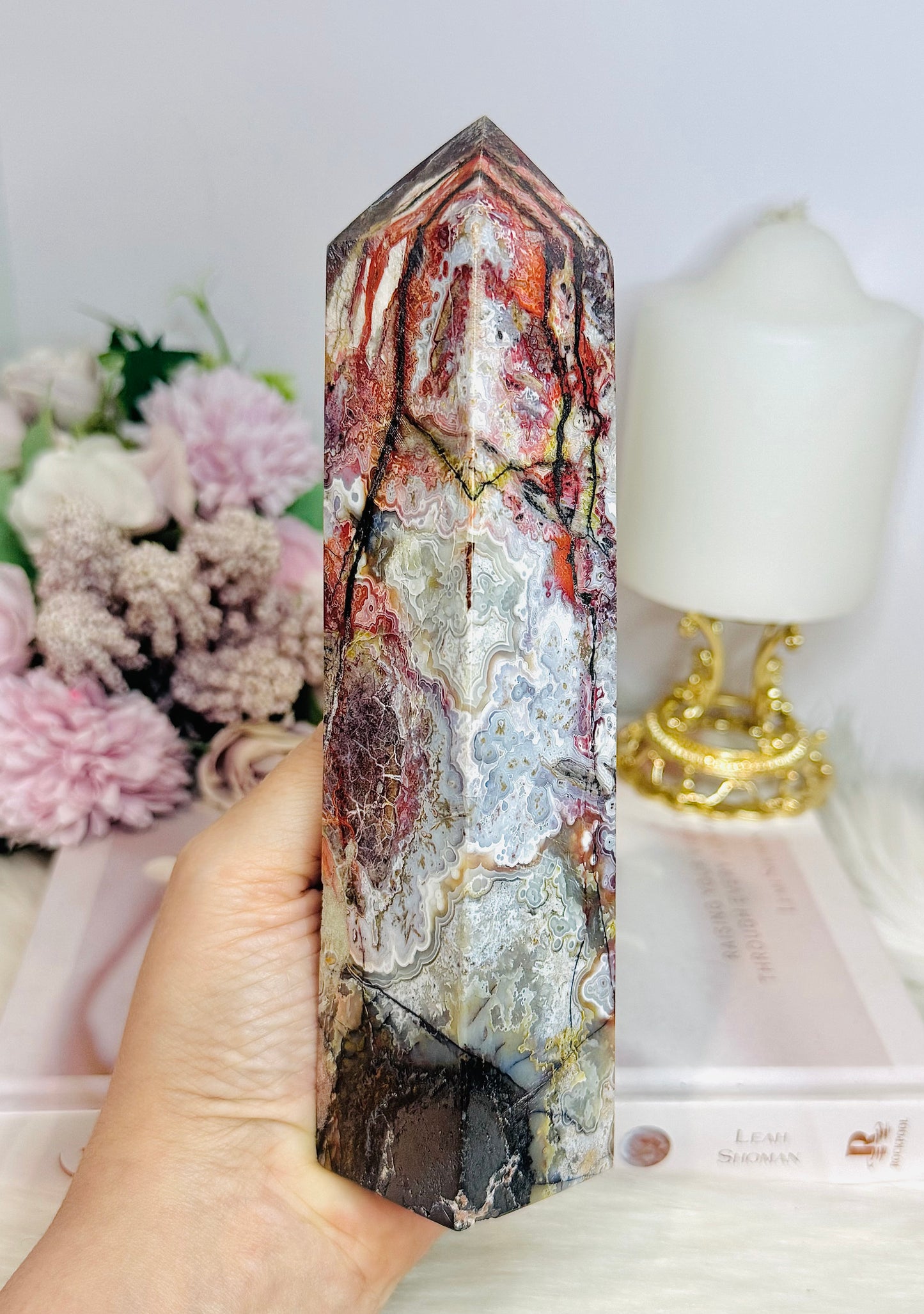 High Grade Druzy Mexican Lace Agate Chunky Tower 595g 18cm