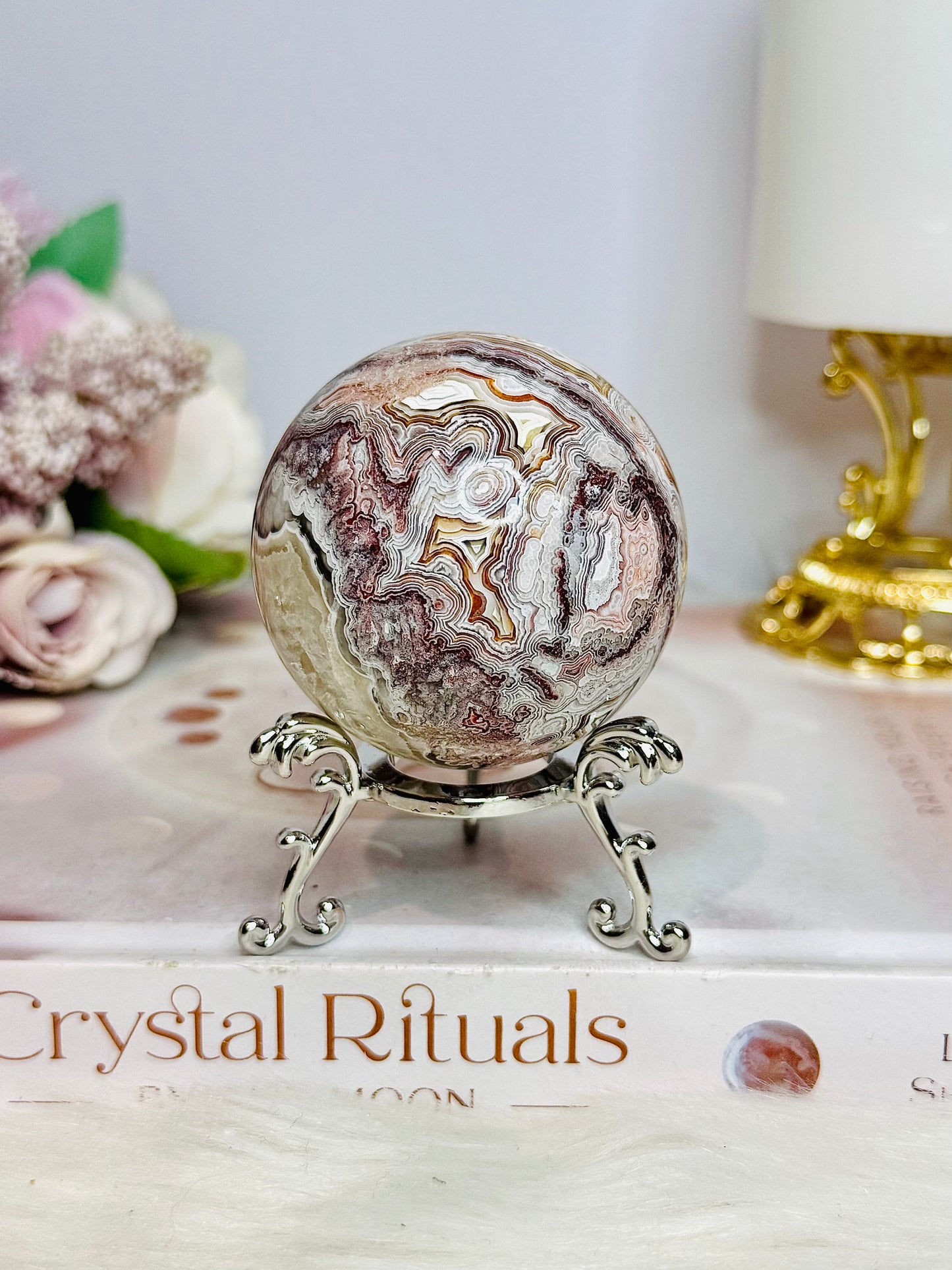 Mexican Lace Agate Sphere On Stand 198g