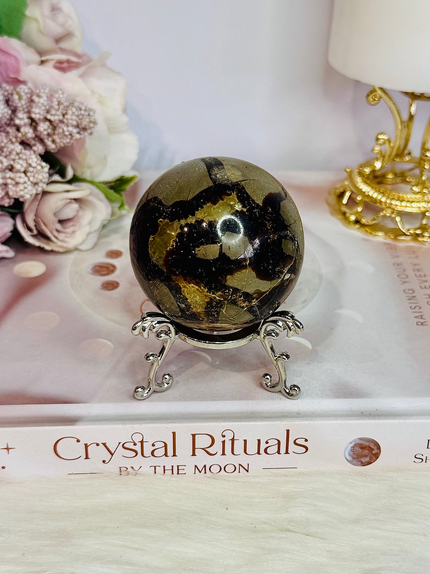 Natural Septarian Carved Sphere 5cm On Stand