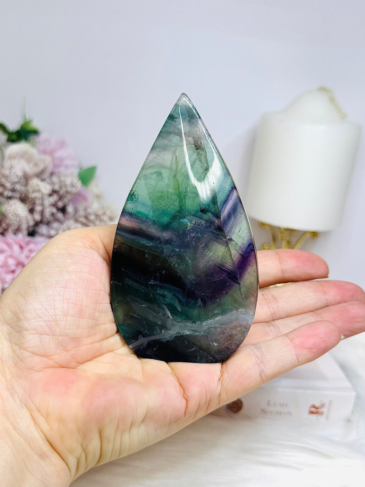 Rainbow Fluorite Flame 9cm (light used in pic)