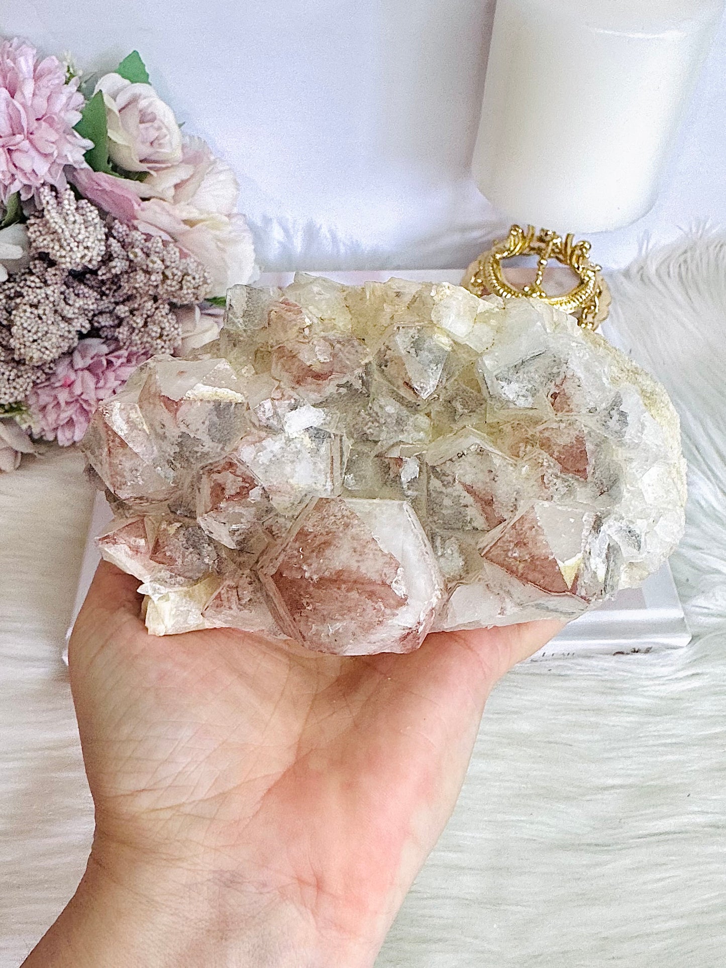 Incredible Huge Natural 19cm 1.26KG Black & Pink Lithium Quartz Natural Cluster From Brazil