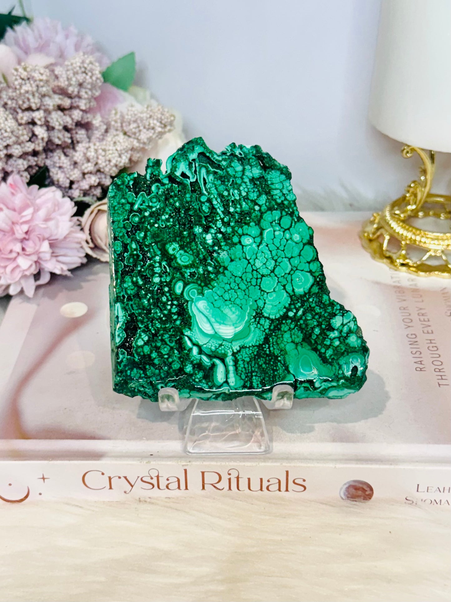 Large Natural AAA Malachite Slab on Stand 9.5cm 222g