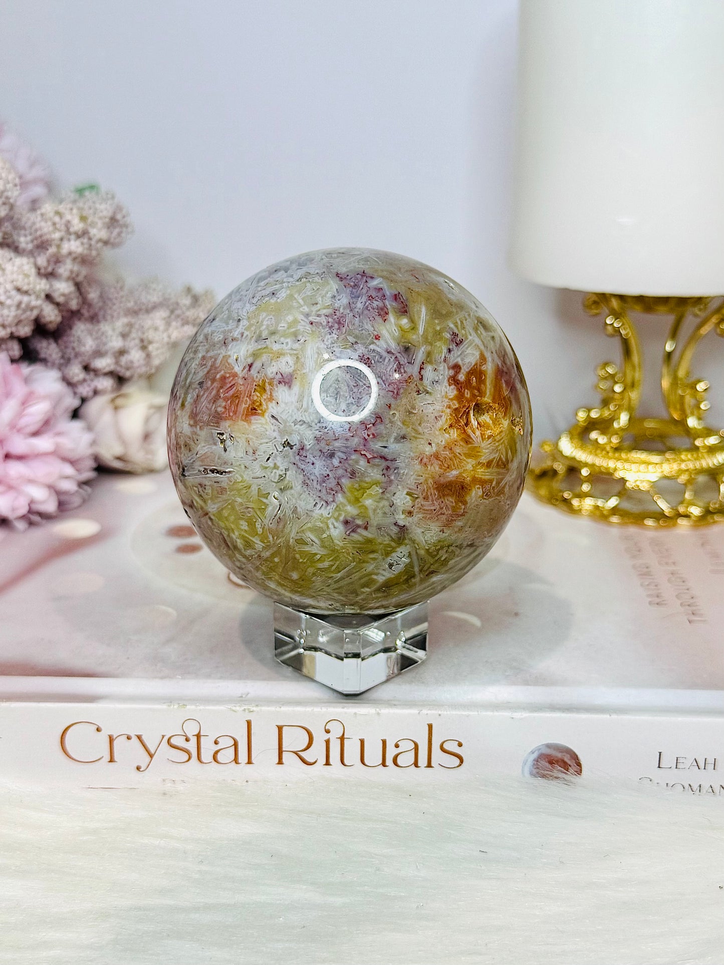 Ocean Jasper Rutile Sphere 468g On Stand