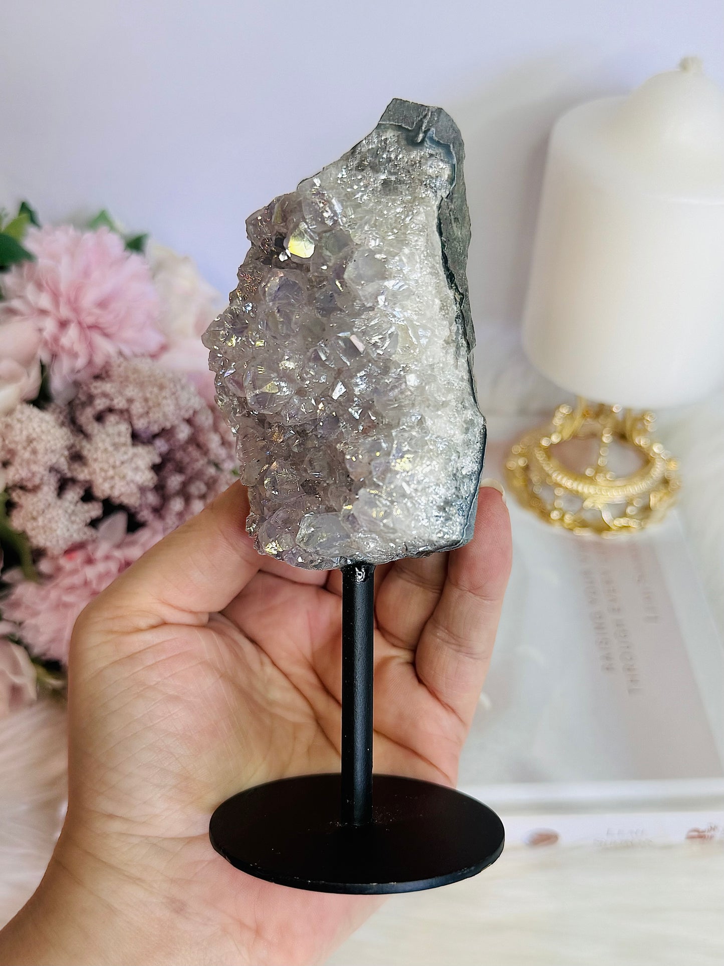Glorious Large 14cm Angel Aura Amethyst Cluster on Stand