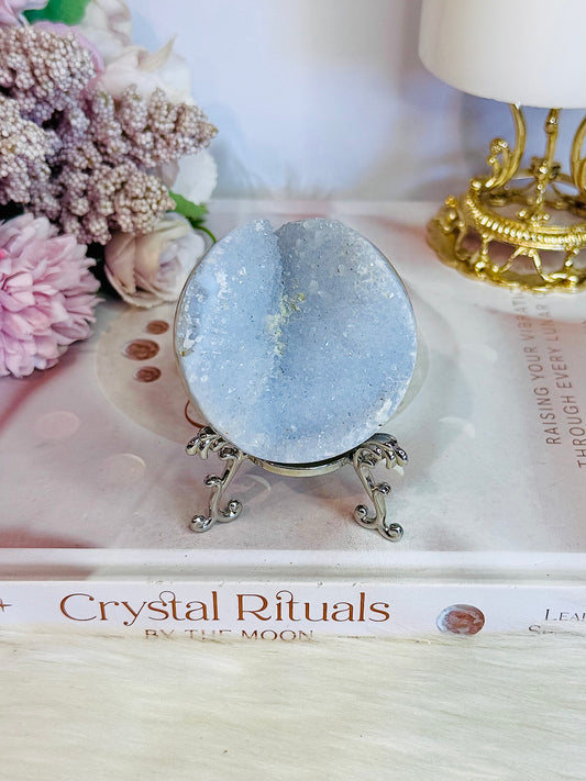 Druzy Blue Lace Agate Sphere On Stand 159grams